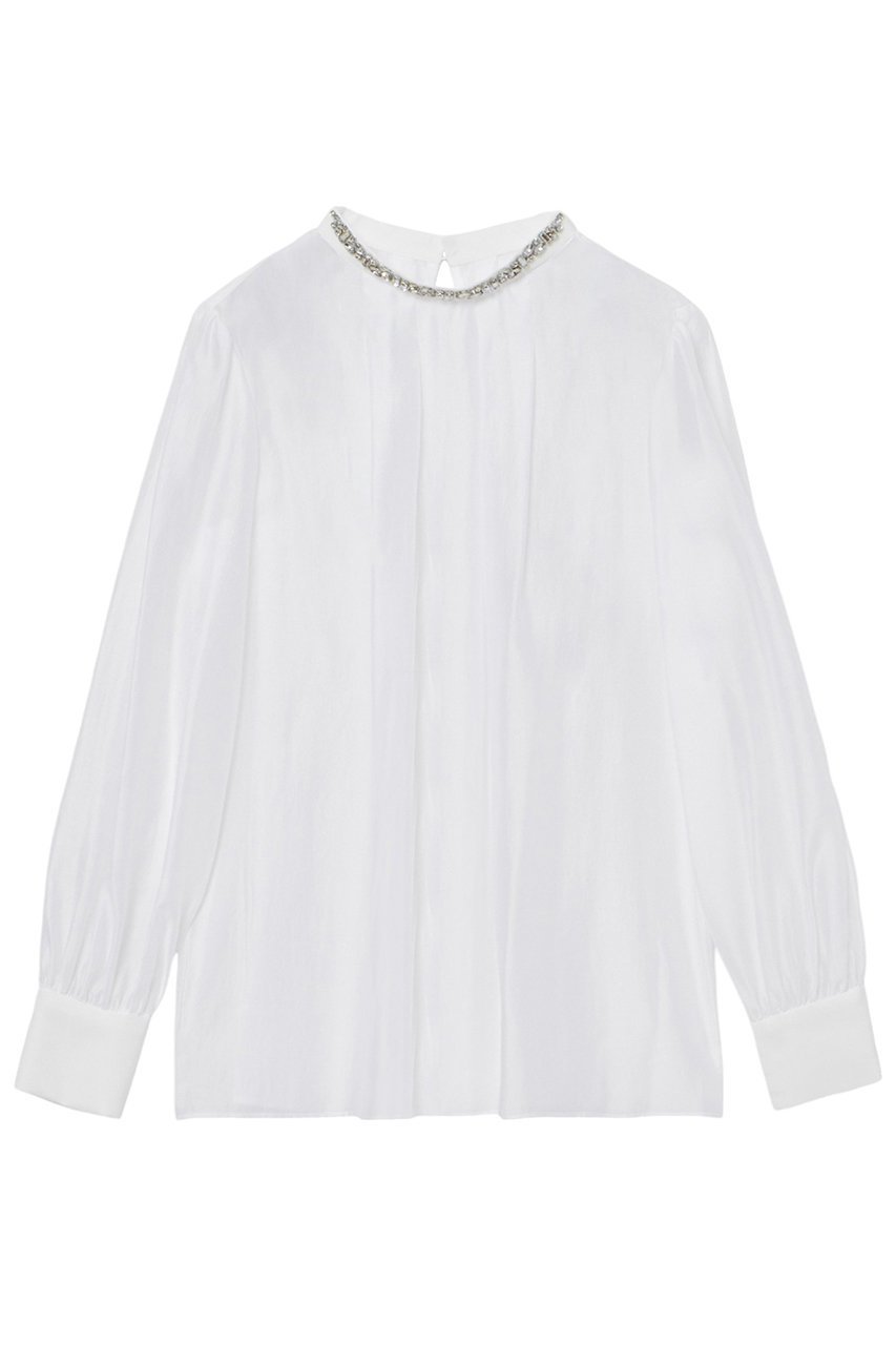 【アナイ/ANAYI】のシルキーオーガンジービジューブラウス 人気、トレンドファッション・服の通販 founy(ファニー) 　ファッション　Fashion　レディースファッション　Fashion for Women　トップス・カットソー　Cut & Sew Tops　シャツ・ブラウス・オフィスカジュアル　Elegant Blouses & Button-Ups　エレガント 上品　Elegant　オーガンジー　Organza Fabric　カフス　Cuff Design　コレクション　Collection, Seasonal Line　スタンド　Stand Collar, Upright Stand　スリット　Slit, Slit Detail　スリーブ　Sleeve, Long Sleeve / Short Sleeve　テクスチャー　Texture, Textured Fabric　バレエ　Ballet, Ballet Style　ビジュー　Bijou, Jewel-like Accent　ボトム　Bottoms, Lower Wear　モダン　Modern, Contemporary　ロング　Long, Long-Length　冬　Winter / This Winter　おすすめ　Recommended / Our Picks　 other-1|ID: prp329100004222328 ipo3291000000032886627