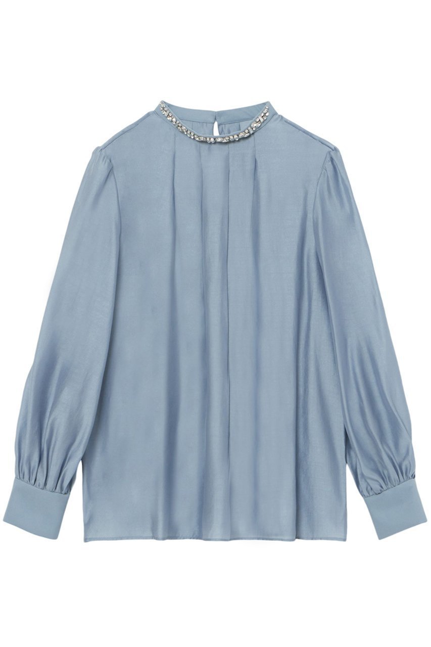 【アナイ/ANAYI】のシルキーオーガンジービジューブラウス インテリア・キッズ・メンズ・レディースファッション・服の通販 founy(ファニー) 　ファッション　Fashion　レディースファッション　Fashion for Women　トップス・カットソー　Cut & Sew Tops　シャツ・ブラウス・オフィスカジュアル　Elegant Blouses & Button-Ups　エレガント 上品　Elegant　オーガンジー　Organza Fabric　カフス　Cuff Design　コレクション　Collection, Seasonal Line　スタンド　Stand Collar, Upright Stand　スリット　Slit, Slit Detail　スリーブ　Sleeve, Long Sleeve / Short Sleeve　テクスチャー　Texture, Textured Fabric　バレエ　Ballet, Ballet Style　ビジュー　Bijou, Jewel-like Accent　ボトム　Bottoms, Lower Wear　モダン　Modern, Contemporary　ロング　Long, Long-Length　冬　Winter / This Winter　再入荷　Restock / Back in Stock　おすすめ　Recommended / Our Picks　ブルー|ID: prp329100004222328 ipo3291000000035052299