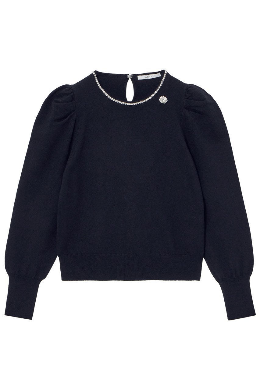 【アナイ/ANAYI】のビジューネックボリュームスリーブプルオーバー インテリア・キッズ・メンズ・レディースファッション・服の通販 founy(ファニー) 　ファッション　Fashion　レディースファッション　Fashion for Women　トップス・カットソー　Cut & Sew Tops　ニット　Knit Tops & Sweaters　カジュアルプルオーバー・ニットトップス　Pullovers & Knit Tops / Casual Pullovers　ボリューム袖・フリルスリーブブラウス　Voluminous & Ruffle Sleeves / Puffy Sleeve Tops　春　Spring　クリスタル　Crystal, Swarovski　コレクション　Collection, Seasonal Line　ストレッチ　Stretch, Stretchy Fabric　テクスチャー　Texture, Textured Fabric　バレエ　Ballet, Ballet Style　ブローチ　Brooch, Pin Brooch　ラベンダー　Lavender　冬　Winter / This Winter　おすすめ　Recommended / Our Picks　ホリデーシーズン　Holiday Season　ネイビー|ID: prp329100004222358 ipo3291000000032912213