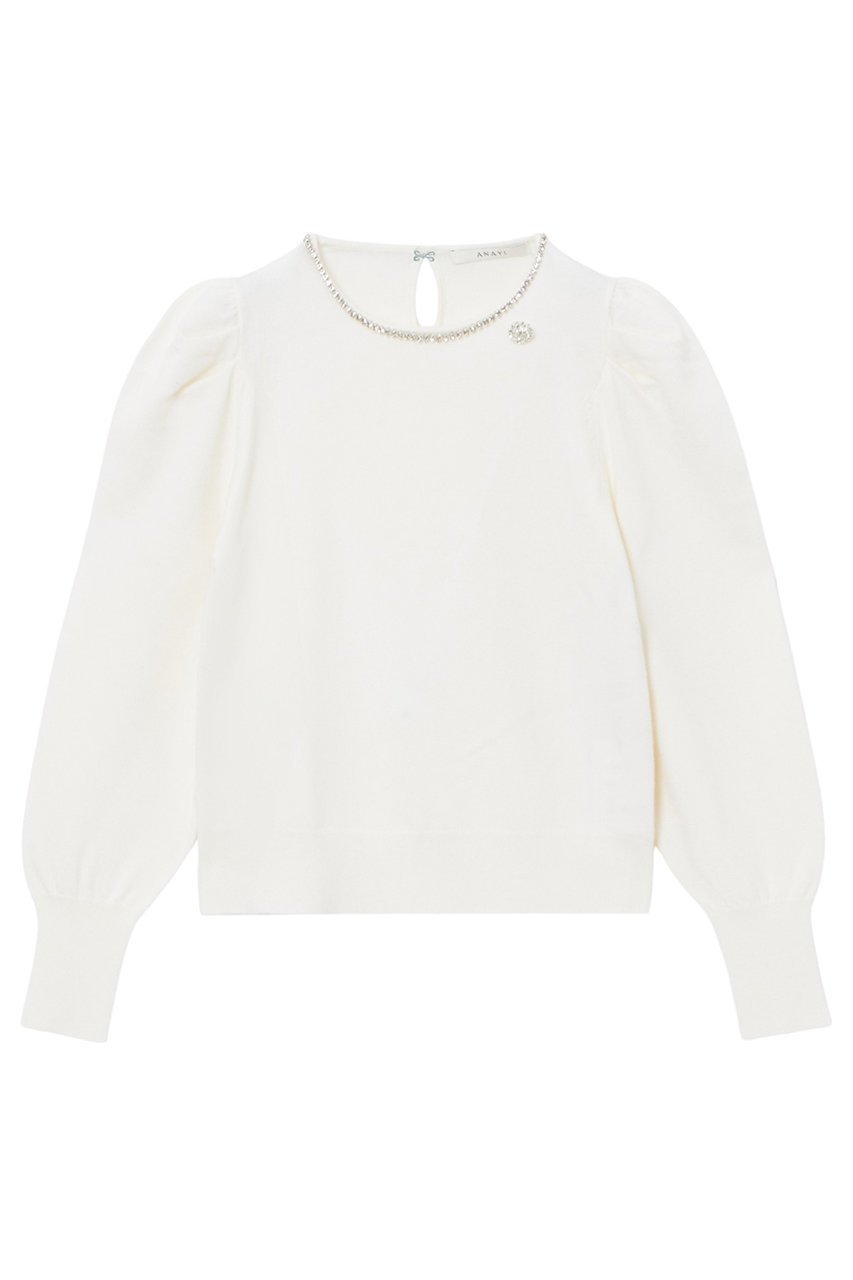 【アナイ/ANAYI】のビジューネックボリュームスリーブプルオーバー インテリア・キッズ・メンズ・レディースファッション・服の通販 founy(ファニー) 　ファッション　Fashion　レディースファッション　Fashion for Women　トップス・カットソー　Cut & Sew Tops　ニット　Knit Tops & Sweaters　カジュアルプルオーバー・ニットトップス　Pullovers & Knit Tops / Casual Pullovers　ボリューム袖・フリルスリーブブラウス　Voluminous & Ruffle Sleeves / Puffy Sleeve Tops　春　Spring　クリスタル　Crystal, Swarovski　コレクション　Collection, Seasonal Line　ストレッチ　Stretch, Stretchy Fabric　テクスチャー　Texture, Textured Fabric　バレエ　Ballet, Ballet Style　ブローチ　Brooch, Pin Brooch　ラベンダー　Lavender　冬　Winter / This Winter　再入荷　Restock / Back in Stock　おすすめ　Recommended / Our Picks　ホリデーシーズン　Holiday Season　オフホワイト|ID: prp329100004222358 ipo3291000000035055182