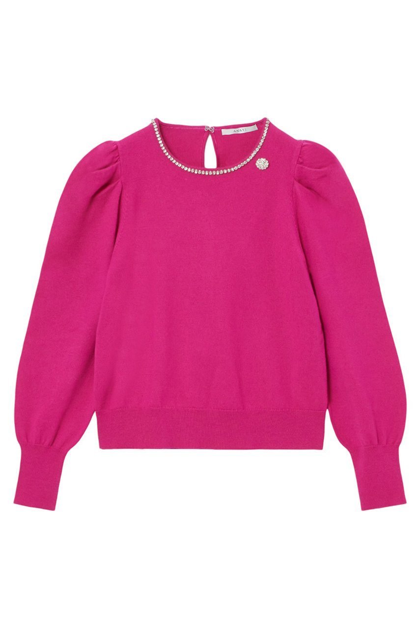 【アナイ/ANAYI】のビジューネックボリュームスリーブプルオーバー インテリア・キッズ・メンズ・レディースファッション・服の通販 founy(ファニー) 　ファッション　Fashion　レディースファッション　Fashion for Women　トップス・カットソー　Cut & Sew Tops　ニット　Knit Tops & Sweaters　カジュアルプルオーバー・ニットトップス　Pullovers & Knit Tops / Casual Pullovers　ボリューム袖・フリルスリーブブラウス　Voluminous & Ruffle Sleeves / Puffy Sleeve Tops　春　Spring　クリスタル　Crystal, Swarovski　コレクション　Collection, Seasonal Line　ストレッチ　Stretch, Stretchy Fabric　テクスチャー　Texture, Textured Fabric　バレエ　Ballet, Ballet Style　ブローチ　Brooch, Pin Brooch　ラベンダー　Lavender　冬　Winter / This Winter　再入荷　Restock / Back in Stock　おすすめ　Recommended / Our Picks　ホリデーシーズン　Holiday Season　ピンク|ID: prp329100004222358 ipo3291000000035055183