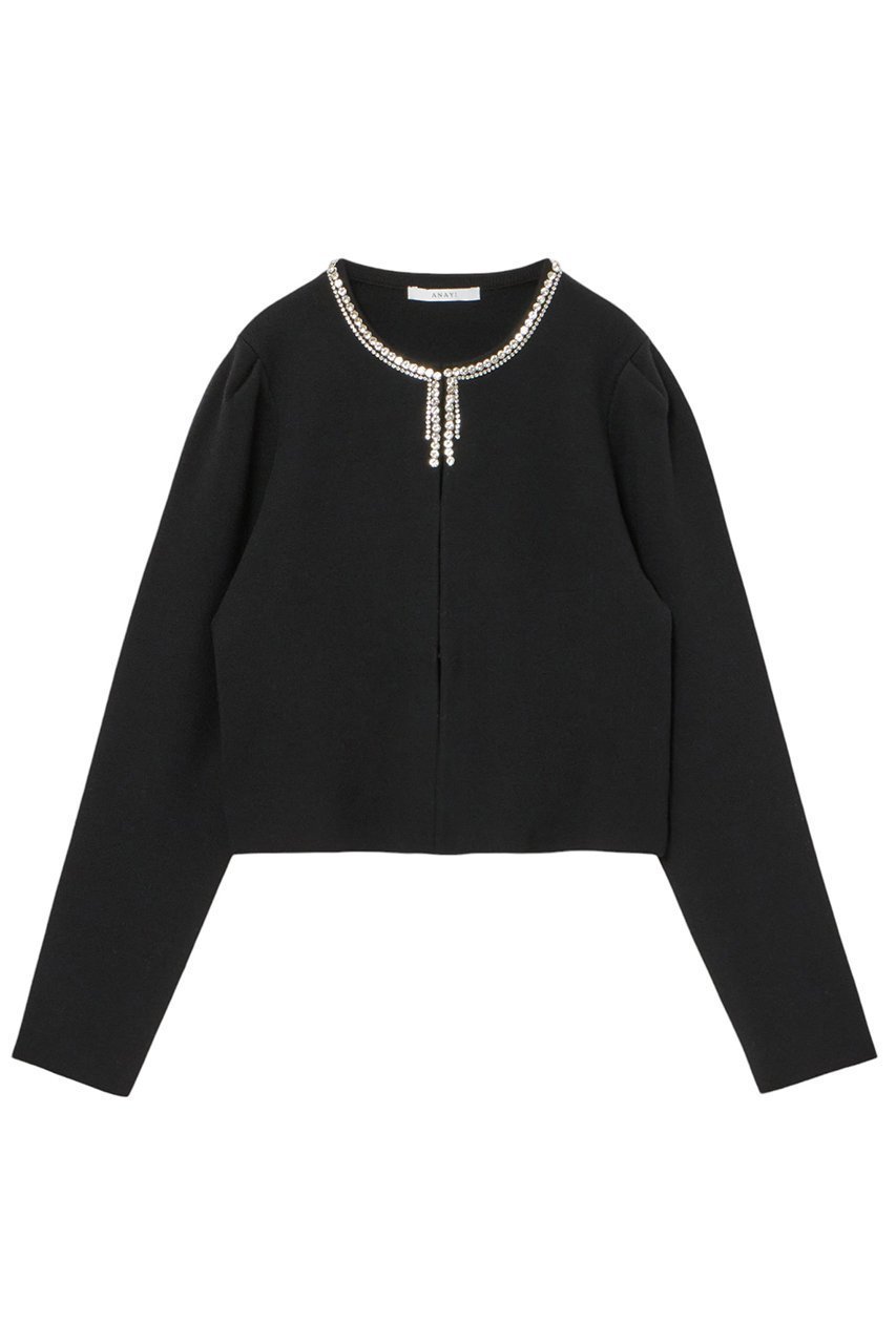 【アナイ/ANAYI】のビジューネックメリノスムースカーディガン インテリア・キッズ・メンズ・レディースファッション・服の通販 founy(ファニー) 　ファッション　Fashion　レディースファッション　Fashion for Women　トップス・カットソー　Cut & Sew Tops　ニット　Knit Tops & Sweaters　カーディガン・羽織り　Layered Style Cardigans　カーディガン　Cardigan, Knitwear　コレクション　Collection, Seasonal Line　ショート　Short, Short Length　ストレッチ　Stretch, Stretchy Fabric　テクスチャー　Texture, Textured Fabric　バレエ　Ballet, Ballet Style　ボレロ　Bolero, Short Cardigan　冬　Winter / This Winter　おすすめ　Recommended / Our Picks　ブラック|ID: prp329100004222359 ipo3291000000032912248