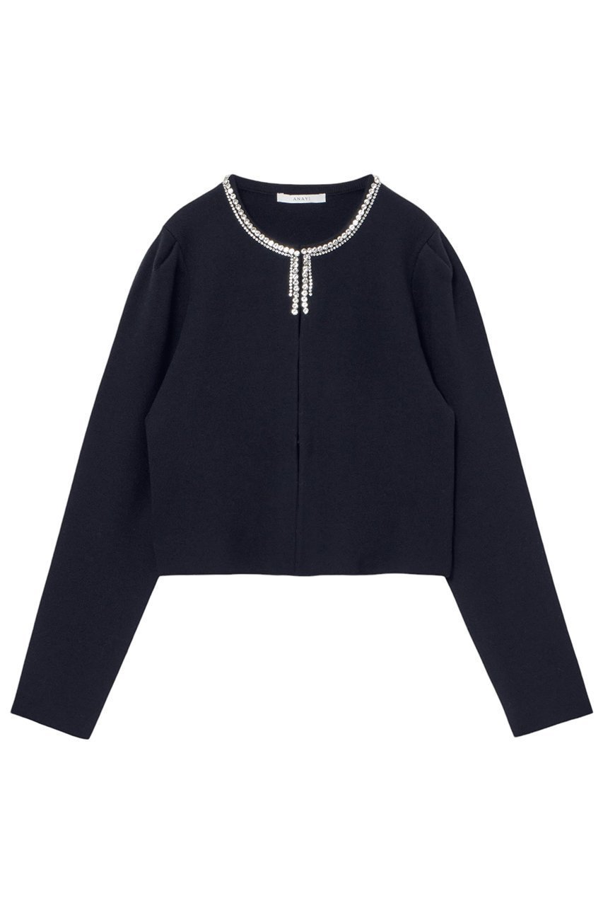【アナイ/ANAYI】のビジューネックメリノスムースカーディガン インテリア・キッズ・メンズ・レディースファッション・服の通販 founy(ファニー) 　ファッション　Fashion　レディースファッション　Fashion for Women　トップス・カットソー　Cut & Sew Tops　ニット　Knit Tops & Sweaters　カーディガン・羽織り　Layered Style Cardigans　カーディガン　Cardigan, Knitwear　コレクション　Collection, Seasonal Line　ショート　Short, Short Length　ストレッチ　Stretch, Stretchy Fabric　テクスチャー　Texture, Textured Fabric　バレエ　Ballet, Ballet Style　ボレロ　Bolero, Short Cardigan　冬　Winter / This Winter　おすすめ　Recommended / Our Picks　ネイビー|ID: prp329100004222359 ipo3291000000032912254