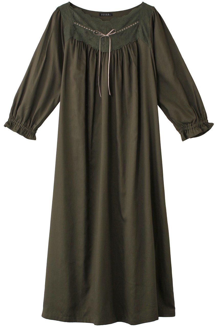 【イクコ/IKUKO / GOODS】のビンテージワッシャーサテン ネグリジェ インテリア・キッズ・メンズ・レディースファッション・服の通販 founy(ファニー) ギャザー Gathered, Ruffled サテン Satin, Glossy Fabric スリーブ Sleeve, Long Sleeve / Short Sleeve パジャマ Pajamas, Sleepwear リボン Ribbon, Bow リラックス Relax, Relaxed Fit レース Lace, Lace Fabric モスグリーン|ID: prp329100004222366 ipo3291000000032834831