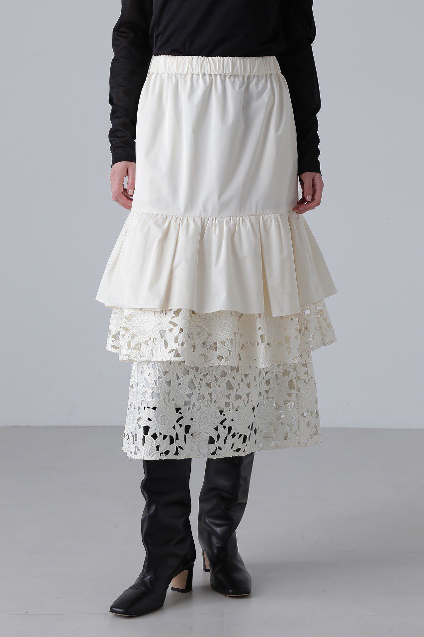 【アドーア/ADORE】のミックスフラワーレーススカート 人気、トレンドファッション・服の通販 founy(ファニー) 　ファッション　Fashion　レディースファッション　Fashion for Women　スカート　Skirts　ロングスカート　Long Skirts / Maxi & Midi Skirts　タフタ　Taffeta, Structured Fabric　ティアード　Tiered, Tiered Style　ドッキング　Docking, Mixed Material　フラワー　Flower, Floral　モチーフ　Motif, Design Theme　レース　Lace, Lace Fabric　ロング　Long, Long-Length　other-2|ID: prp329100004225215 ipo3291000000032823790