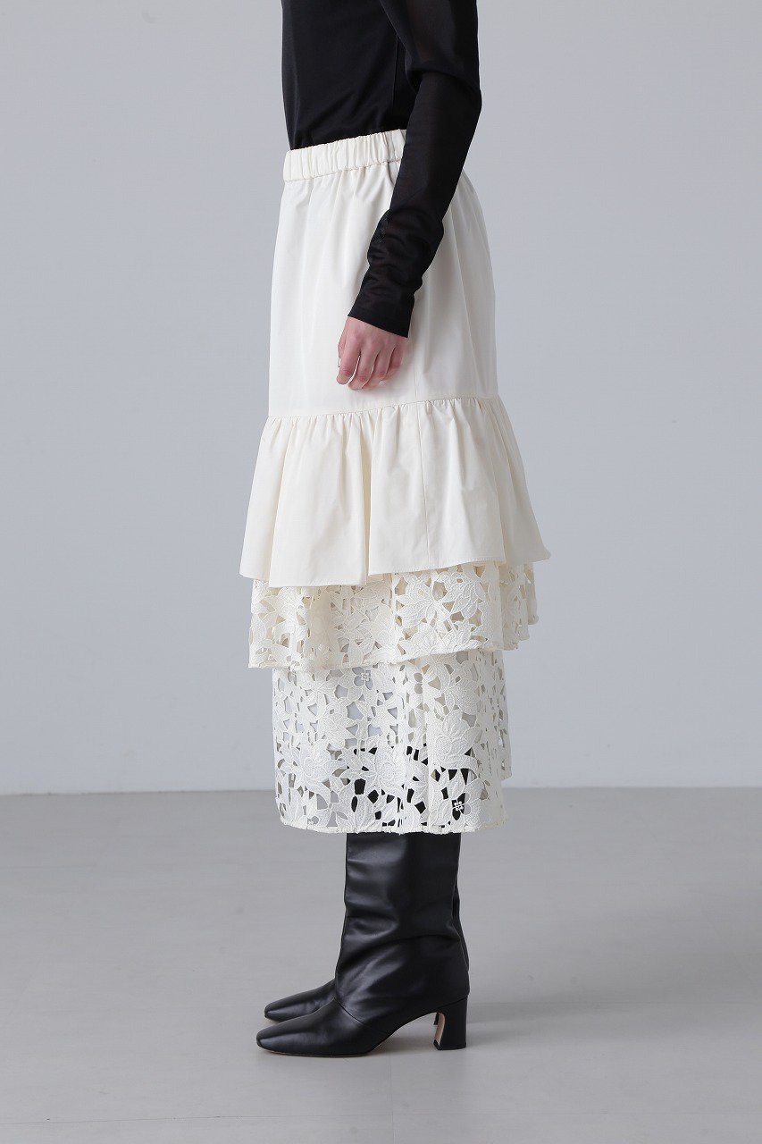 【アドーア/ADORE】のミックスフラワーレーススカート 人気、トレンドファッション・服の通販 founy(ファニー) 　ファッション　Fashion　レディースファッション　Fashion for Women　スカート　Skirts　ロングスカート　Long Skirts / Maxi & Midi Skirts　タフタ　Taffeta, Structured Fabric　ティアード　Tiered, Tiered Style　ドッキング　Docking, Mixed Material　フラワー　Flower, Floral　モチーフ　Motif, Design Theme　レース　Lace, Lace Fabric　ロング　Long, Long-Length　other-3|ID: prp329100004225215 ipo3291000000032823791