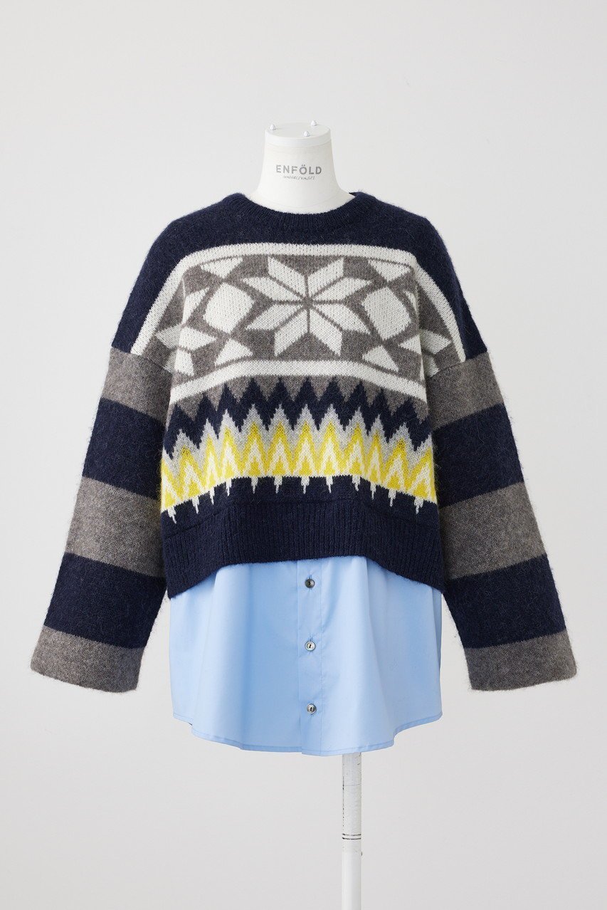【エンフォルド/ENFOLD】のMALIA Mix Knit P.O/プルオーバー インテリア・キッズ・メンズ・レディースファッション・服の通販 founy(ファニー) 　ファッション　Fashion　レディースファッション　Fashion for Women　トップス・カットソー　Cut & Sew Tops　ニット　Knit Tops & Sweaters　カジュアルプルオーバー・ニットトップス　Pullovers & Knit Tops / Casual Pullovers　ドッキング　Docking, Mixed Material　ミックス　Mix, Mixed Style　冬　Winter / This Winter　ダークネイビー|ID: prp329100004230848 ipo3291000000032966402
