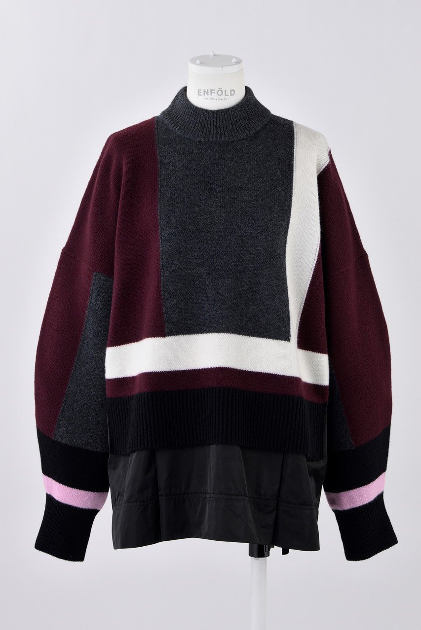 【エンフォルド/ENFOLD】のカラーブロックコンビ P.O/プルオーバー インテリア・キッズ・メンズ・レディースファッション・服の通販 founy(ファニー) 　ファッション　Fashion　レディースファッション　Fashion for Women　トップス・カットソー　Cut & Sew Tops　ニット　Knit Tops & Sweaters　カジュアルプルオーバー・ニットトップス　Pullovers & Knit Tops / Casual Pullovers　コンビ　Combo, Combination Style　タフタ　Taffeta, Structured Fabric　ドッキング　Docking, Mixed Material　ドレス　Dress, One-Piece　ブロック　Block, Solid Block Pattern　ボルドー|ID: prp329100004230850 ipo3291000000036098322