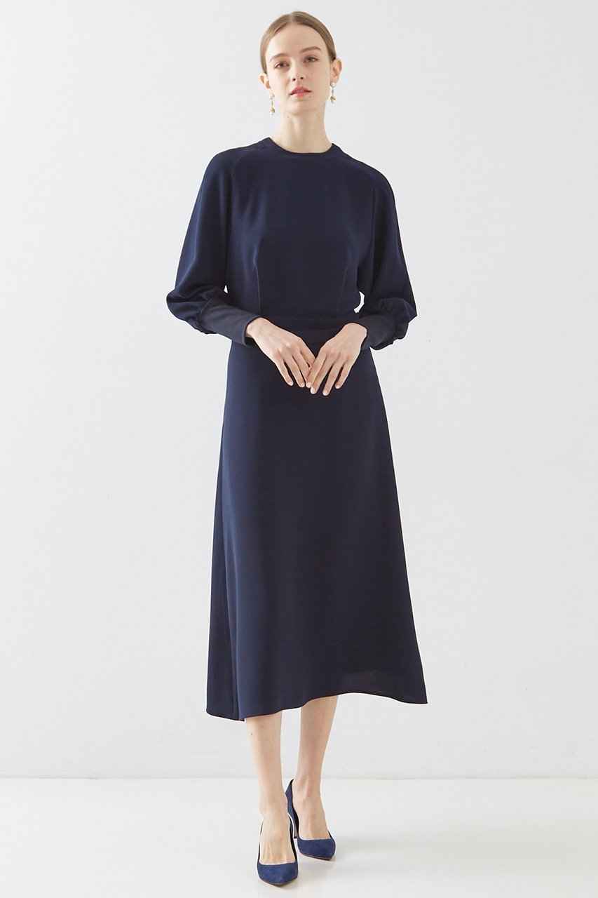 【デザイン ワークス/DESIGN WORKS】のジョーゼットワンピース インテリア・キッズ・メンズ・レディースファッション・服の通販 founy(ファニー) 　ファッション　Fashion　レディースファッション　Fashion for Women　ワンピース　Dresses　チュニック　Tunic Tops & Dresses　エレガント 上品　Elegant　シンプル　Simple, Minimal　ジョーゼット　Georgette, Semi-Sheer Fabric　チュニック　Tunic, Long Top　フレア　Flare, Flared　ベーシック　Basic, Essential　ロング　Long, Long-Length　ネイビー|ID: prp329100004233213 ipo3291000000032880516
