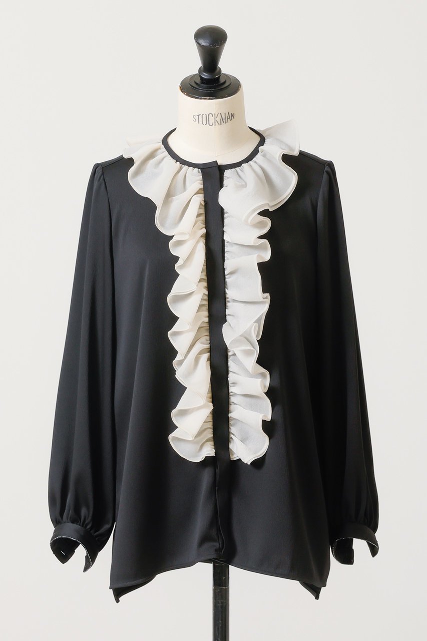【デザイン ワークス/DESIGN WORKS】のバイカラーラッフルブラウス 人気、トレンドファッション・服の通販 founy(ファニー) 　ファッション　Fashion　レディースファッション　Fashion for Women　トップス・カットソー　Cut & Sew Tops　シャツ・ブラウス・オフィスカジュアル　Elegant Blouses & Button-Ups　インナー　Innerwear　ジャケット　Jacket, Outerwear　スタイリッシュ　Stylish, Fashionable　スリーブ　Sleeve, Long Sleeve / Short Sleeve　フロント　Front, Front Design　ラッフル　Ruffle, Frill　ロング　Long, Long-Length　エレガント 上品　Elegant　other-6|ID: prp329100004233214 ipo3291000000032888792