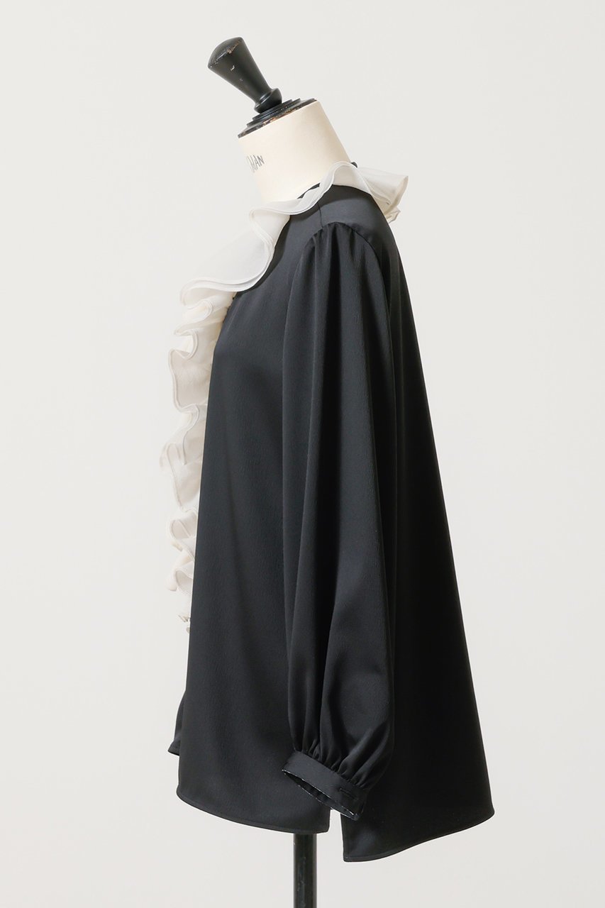 【デザイン ワークス/DESIGN WORKS】のバイカラーラッフルブラウス 人気、トレンドファッション・服の通販 founy(ファニー) 　ファッション　Fashion　レディースファッション　Fashion for Women　トップス・カットソー　Cut & Sew Tops　シャツ・ブラウス・オフィスカジュアル　Elegant Blouses & Button-Ups　インナー　Innerwear　ジャケット　Jacket, Outerwear　スタイリッシュ　Stylish, Fashionable　スリーブ　Sleeve, Long Sleeve / Short Sleeve　フロント　Front, Front Design　ラッフル　Ruffle, Frill　ロング　Long, Long-Length　エレガント 上品　Elegant　other-7|ID: prp329100004233214 ipo3291000000034955889