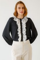 【デザイン ワークス/DESIGN WORKS】のバイカラーラッフルブラウス ブラック|ID: prp329100004233214 ipo3291000000035690507