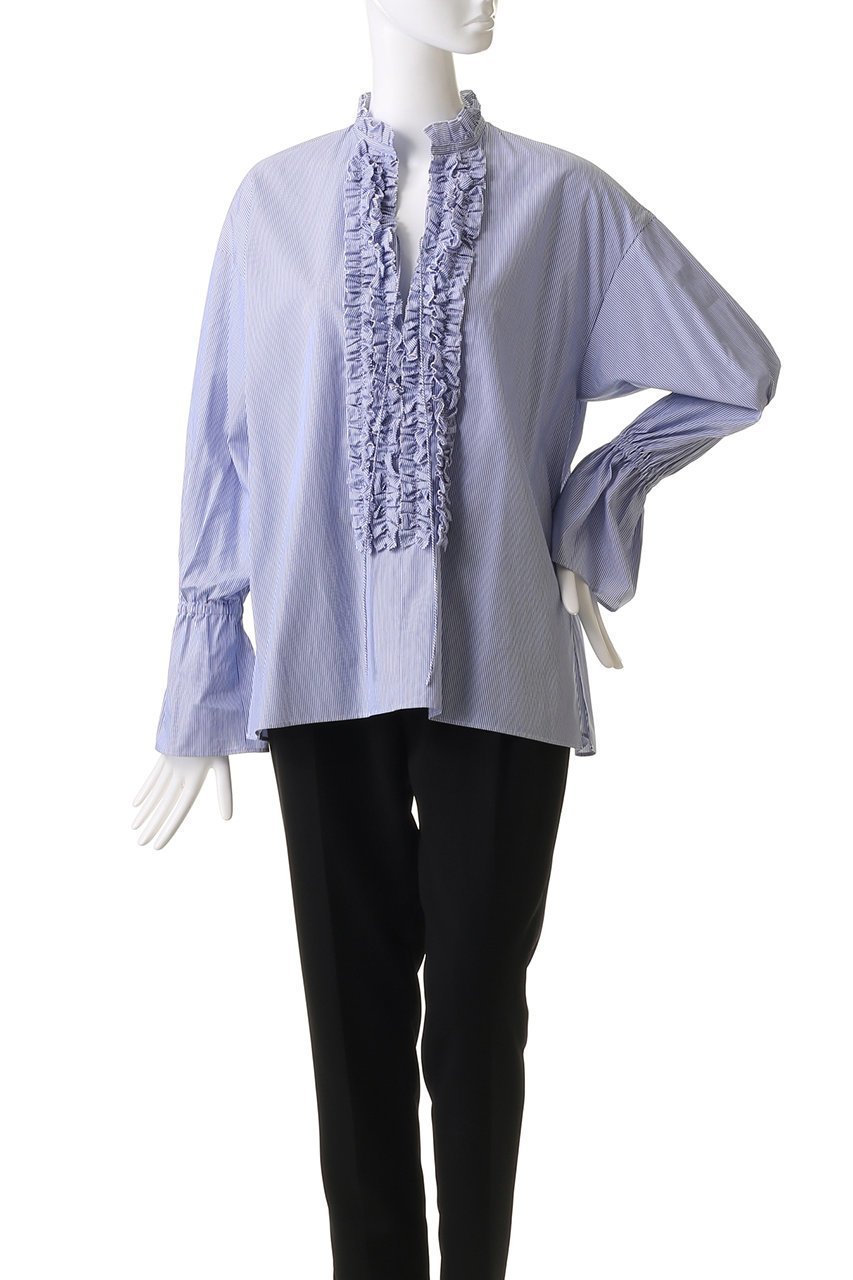 【プルミエ アロンディスモン/1er Arrondissement】のストライプフリルシャツ 人気、トレンドファッション・服の通販 founy(ファニー) ファッション Fashion レディースファッション Fashion for Women トップス・カットソー Cut & Sew Tops シャツ・ブラウス・オフィスカジュアル Elegant Blouses & Button-Ups ギャザー Gathered, Ruffled ストライプ Stripe, Striped Pattern スリーブ Sleeve, Long Sleeve / Short Sleeve ダウン Down, Puffer デニム Denim, Jeans Material フリル Frill, Ruffle フレア Flare, Flared フロント Front, Front Design ロング Long, Long-Length エレガント 上品 Elegant other-2|ID: prp329100004233275 ipo3291000000035823229