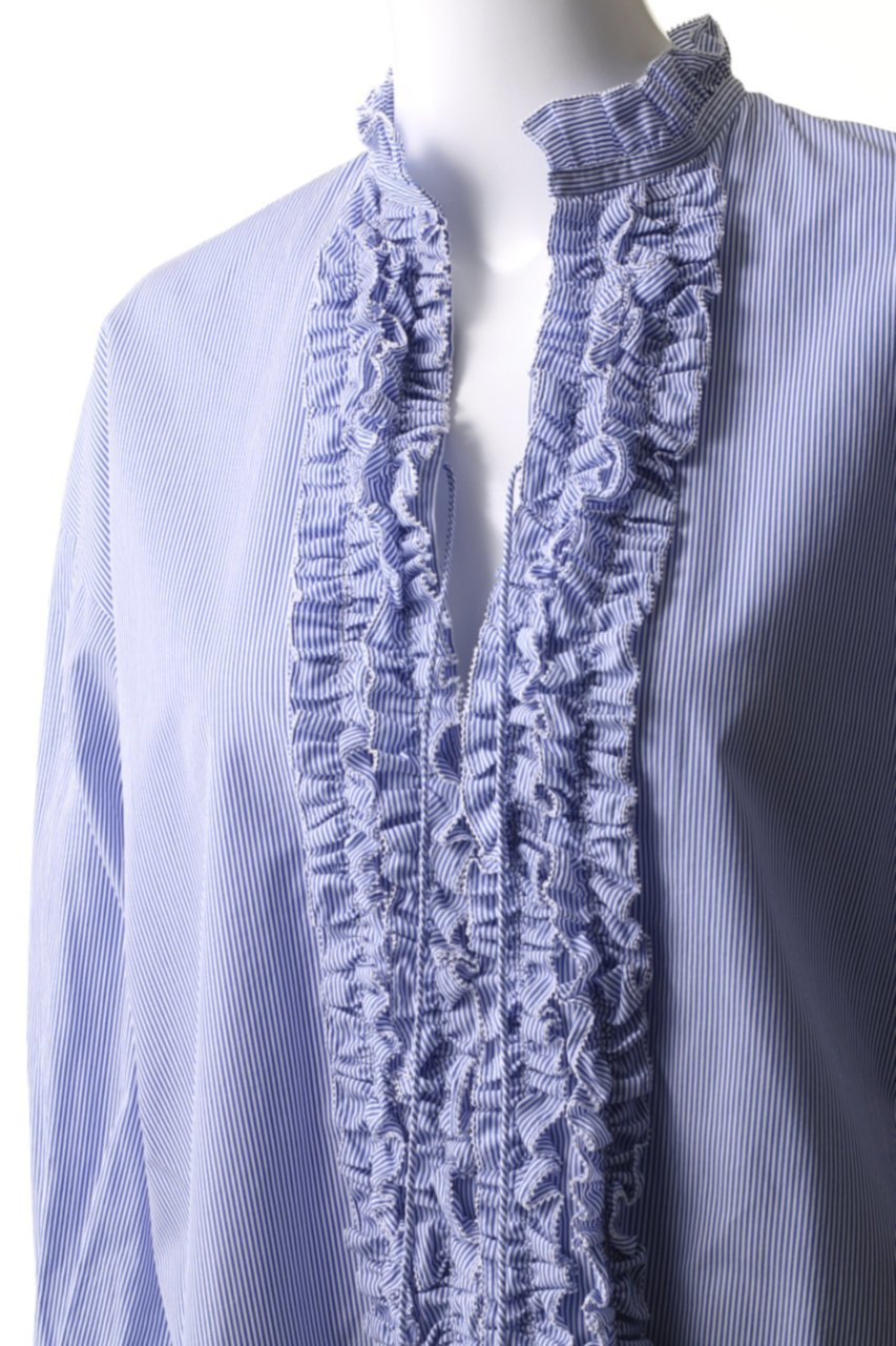 【プルミエ アロンディスモン/1er Arrondissement】のストライプフリルシャツ 人気、トレンドファッション・服の通販 founy(ファニー) ファッション Fashion レディースファッション Fashion for Women トップス・カットソー Cut & Sew Tops シャツ・ブラウス・オフィスカジュアル Elegant Blouses & Button-Ups ギャザー Gathered, Ruffled ストライプ Stripe, Striped Pattern スリーブ Sleeve, Long Sleeve / Short Sleeve ダウン Down, Puffer デニム Denim, Jeans Material フリル Frill, Ruffle フレア Flare, Flared フロント Front, Front Design ロング Long, Long-Length エレガント 上品 Elegant other-5|ID: prp329100004233275 ipo3291000000035823232