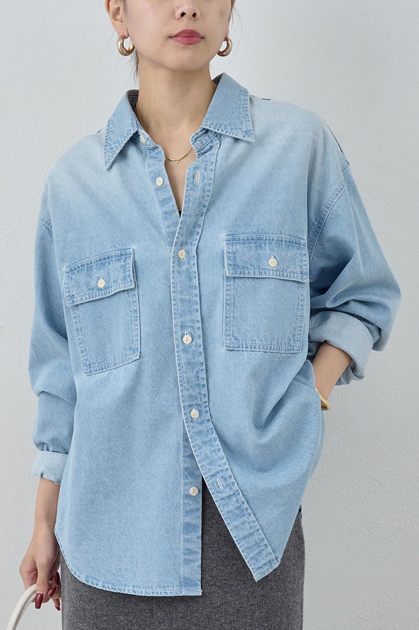 【ガリャルダガランテ/GALLARDAGALANTE】のデニムシャツ インテリア・キッズ・メンズ・レディースファッション・服の通販 founy(ファニー) 　ファッション　Fashion　レディースファッション　Fashion for Women　トップス・カットソー　Cut & Sew Tops　シャツ・ブラウス・オフィスカジュアル　Elegant Blouses & Button-Ups　スリーブ　Sleeve, Long Sleeve / Short Sleeve　デニム　Denim, Jeans Material　ロング　Long, Long-Length　サックスブルー|ID: prp329100004234465 ipo3291000000034463376