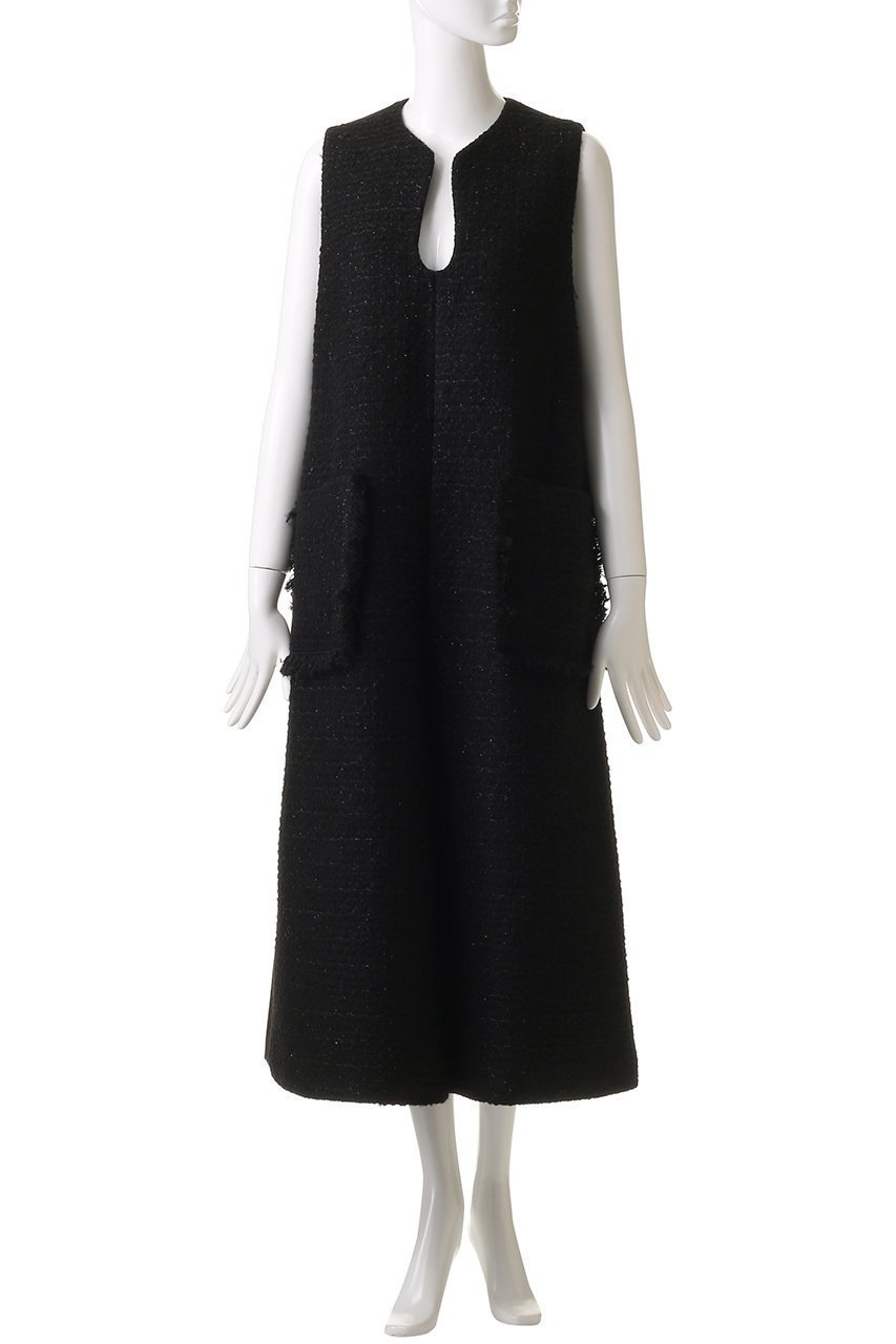 【アドーア/ADORE】のブラックラメツイードワンピース 人気、トレンドファッション・服の通販 founy(ファニー) 　ファッション　Fashion　レディースファッション　Fashion for Women　ワンピース　Dresses　チュニック　Tunic Tops & Dresses　スリット　Slit, Slit Detail　チュニック　Tunic, Long Top　ツイード　Twill, Twill Weave　ドロップ　Drop Shoulder, Dropped Style　パーティ　Party, Party Style　ポケット　Pocket, Pocket Detail　ロング　Long, Long-Length　other-2|ID: prp329100004234490 ipo3291000000032888985