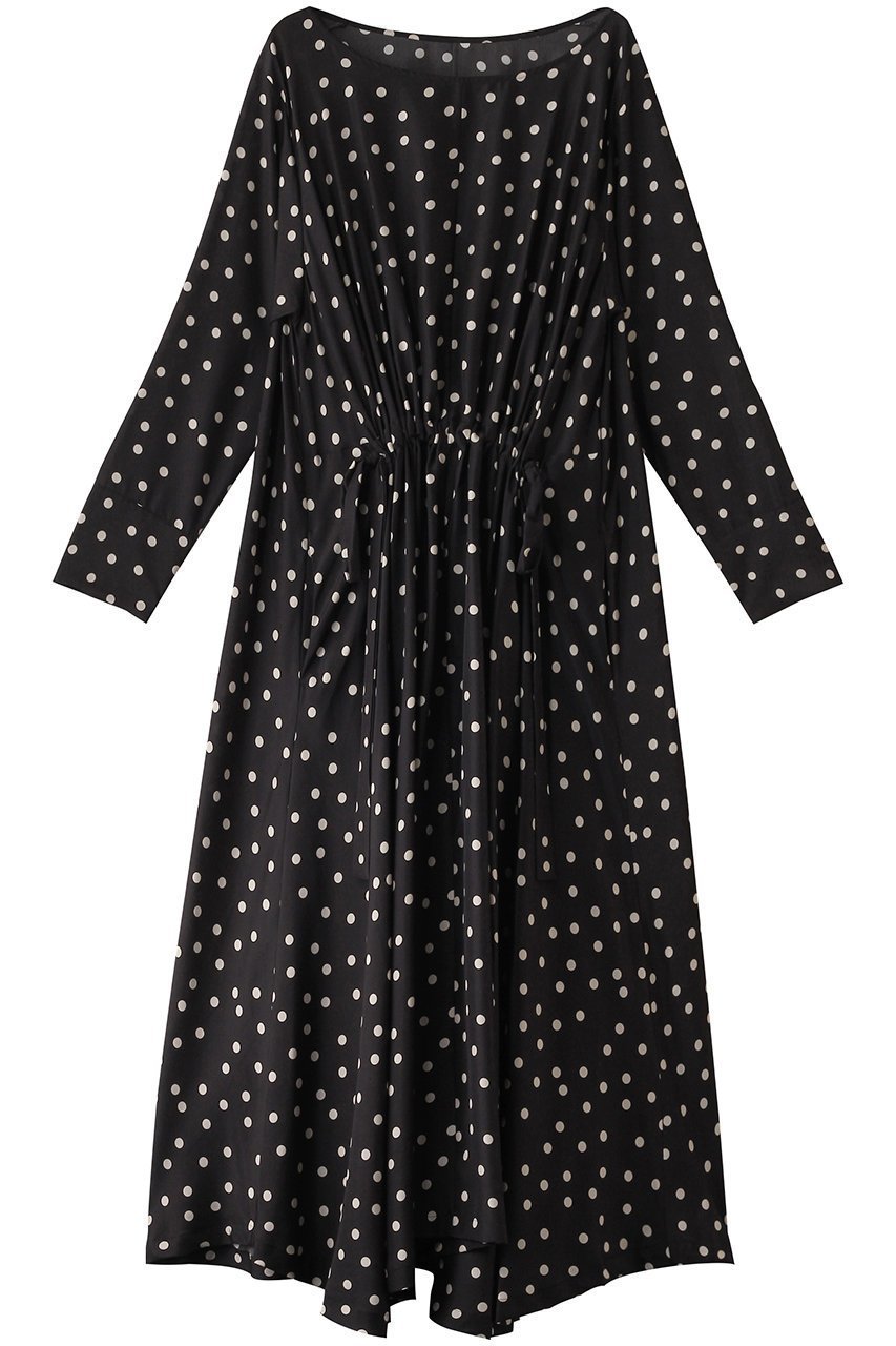 【ハウス オブ ロータス/HOUSE OF LOTUS】のシルクドットプリントワンピース インテリア・キッズ・メンズ・レディースファッション・服の通販 founy(ファニー) 　ファッション　Fashion　レディースファッション　Fashion for Women　ワンピース　Dresses　チュニック　Tunic Tops & Dresses　おすすめ　Recommended / Our Picks　なめらか　Smooth, Silky Texture　シルク　Silk, 100% Silk　チュニック　Tunic, Long Top　ドレープ　Drape, Draping Fabric　フロント　Front, Front Design　プリント　Print, Printed Pattern　リボン　Ribbon, Bow　ロング　Long, Long-Length　エレガント 上品　Elegant　ブラック|ID: prp329100004239578 ipo3291000000032889514