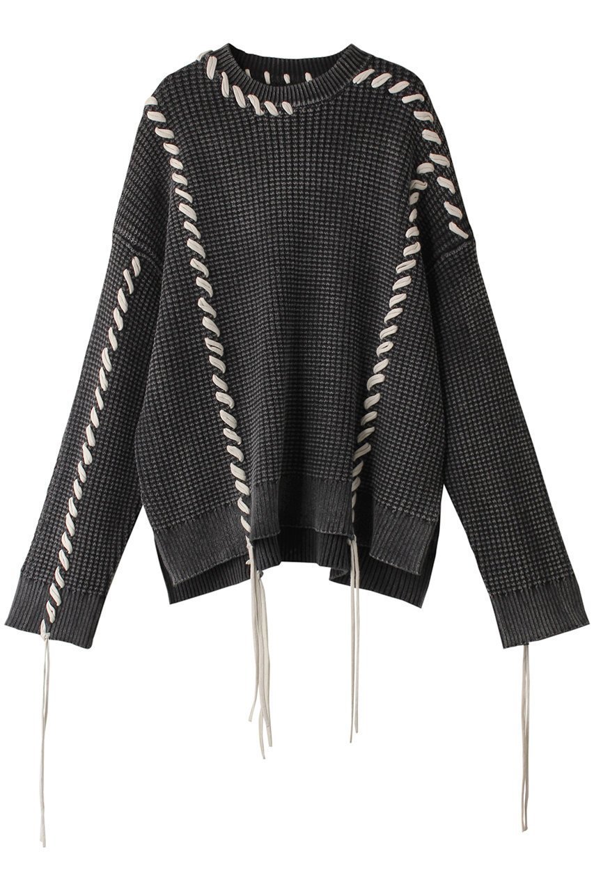 【メゾンスペシャル/MAISON SPECIAL】の【UNISEX】オニワッフルケミカルオーバーダイ エンブロイダリークルーネックPO インテリア・キッズ・メンズ・レディースファッション・服の通販 founy(ファニー) 　ファッション　Fashion　レディースファッション　Fashion for Women　トップス・カットソー　Cut & Sew Tops　ニット　Knit Tops & Sweaters　カジュアルプルオーバー・ニットトップス　Pullovers & Knit Tops / Casual Pullovers　ユニセックス　Unisex, Genderless　ランダム　Random, Irregular　ワッフル　Waffle, Waffle Knit　BLK(ブラック)|ID: prp329100004239599 ipo3291000000032894145