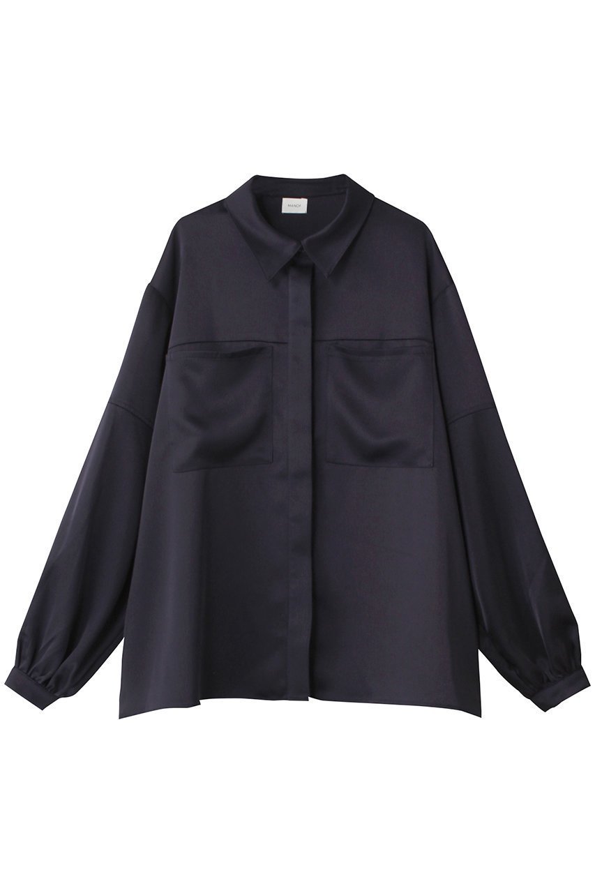 【マノフ/MANOF】のOUT POCKET SATIN SHIRTS シャツ/ブラウス インテリア・キッズ・メンズ・レディースファッション・服の通販 founy(ファニー) 　ファッション　Fashion　レディースファッション　WOMEN　トップス・カットソー　Tops/Tshirt　シャツ/ブラウス　Shirts/Blouses　おすすめ　Recommend　サテン　Satin　スリーブ　Sleeve　ハイネック　High Neck　ロング　Long　エレガント 上品　Elegant　NEW・新作・新着・新入荷　New Arrivals　NAVY|ID: prp329100004240668 ipo3291000000029409779