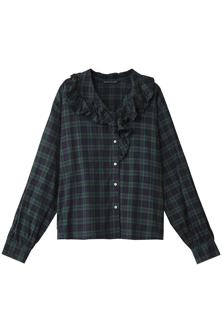 【ミズイロ インド/mizuiro ind】のcheck frill collar shirt シャツ インテリア・キッズ・メンズ・レディースファッション・服の通販 founy(ファニー) 　ファッション　Fashion　レディースファッション　WOMEN　トップス・カットソー　Tops/Tshirt　シャツ/ブラウス　Shirts/Blouses　A/W・秋冬　Aw・Autumn/Winter・Fw・Fall-Winter　スウェット　Sweat　スリーブ　Sleeve　フリル　Frills　ロング　Long　NEW・新作・新着・新入荷　New Arrivals　96|ID: prp329100004240685 ipo3291000000029409847