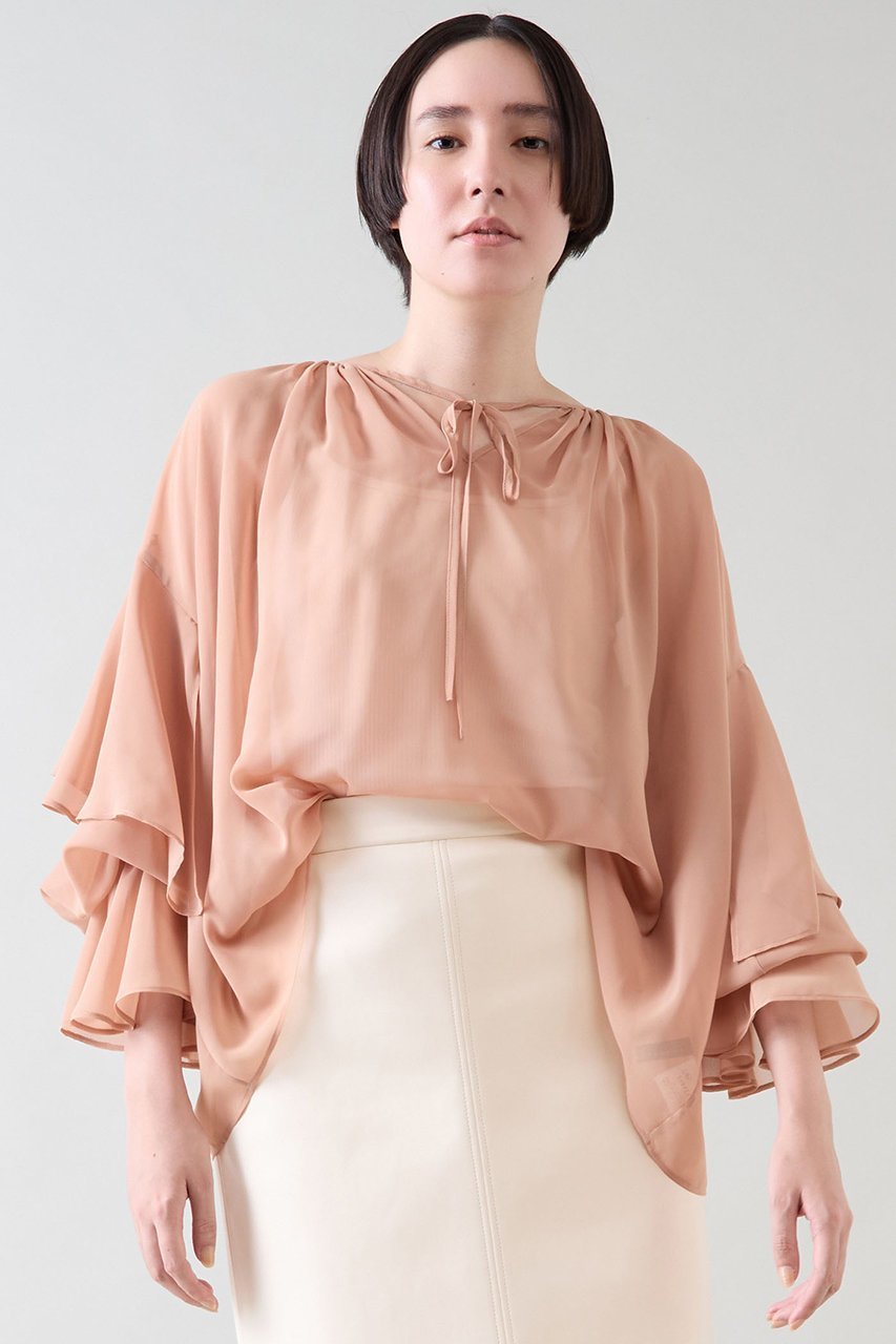 【マルティニーク/martinique】のシフォンギャザーブラウス インテリア・キッズ・メンズ・レディースファッション・服の通販 founy(ファニー) 　ファッション　Fashion　レディースファッション　Fashion for Women　トップス・カットソー　Cut & Sew Tops　シャツ・ブラウス・オフィスカジュアル　Elegant Blouses & Button-Ups　おすすめ　Recommended / Our Picks　ギャザー　Gathered, Ruffled　シフォン　Chiffon, Lightweight Fabric　スリーブ　Sleeve, Long Sleeve / Short Sleeve　デニム　Denim, Jeans Material　フェミニン　Feminine, Girly　フリル　Frill, Ruffle　ボトム　Bottoms, Lower Wear　ロング　Long, Long-Length　再入荷　Restock / Back in Stock　ベージュ|ID: prp329100004240719 ipo3291000000032705137