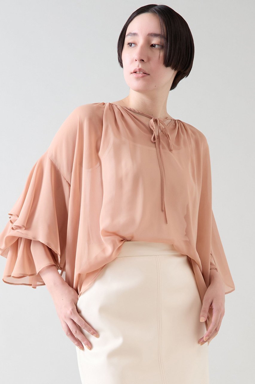 【マルティニーク/martinique】のシフォンギャザーブラウス 人気、トレンドファッション・服の通販 founy(ファニー) 　ファッション　Fashion　レディースファッション　Fashion for Women　トップス・カットソー　Cut & Sew Tops　シャツ・ブラウス・オフィスカジュアル　Elegant Blouses & Button-Ups　おすすめ　Recommended / Our Picks　ギャザー　Gathered, Ruffled　シフォン　Chiffon, Lightweight Fabric　スリーブ　Sleeve, Long Sleeve / Short Sleeve　デニム　Denim, Jeans Material　フェミニン　Feminine, Girly　フリル　Frill, Ruffle　ボトム　Bottoms, Lower Wear　ロング　Long, Long-Length　再入荷　Restock / Back in Stock　other-2|ID: prp329100004240719 ipo3291000000032705139