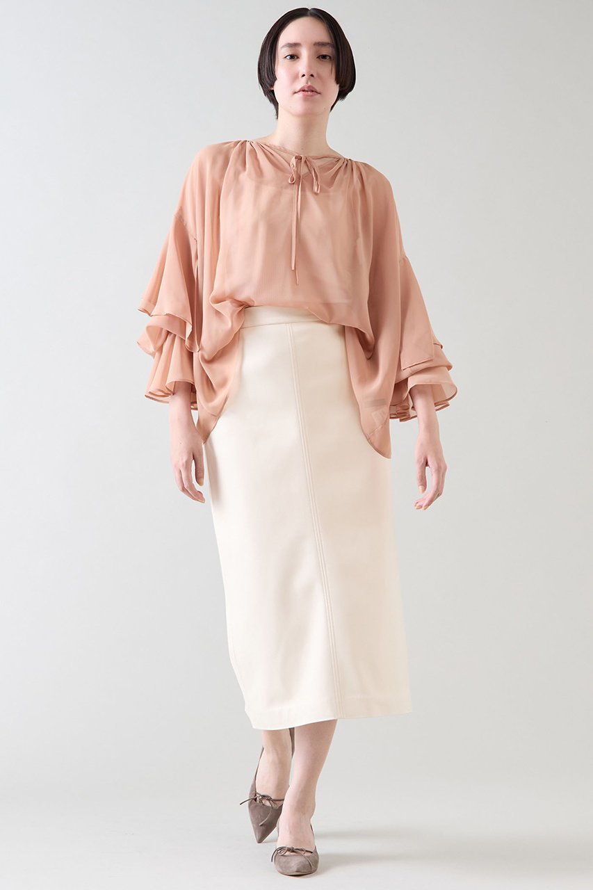 【マルティニーク/martinique】のシフォンギャザーブラウス 人気、トレンドファッション・服の通販 founy(ファニー) 　ファッション　Fashion　レディースファッション　Fashion for Women　トップス・カットソー　Cut & Sew Tops　シャツ・ブラウス・オフィスカジュアル　Elegant Blouses & Button-Ups　おすすめ　Recommended / Our Picks　ギャザー　Gathered, Ruffled　シフォン　Chiffon, Lightweight Fabric　スリーブ　Sleeve, Long Sleeve / Short Sleeve　デニム　Denim, Jeans Material　フェミニン　Feminine, Girly　フリル　Frill, Ruffle　ボトム　Bottoms, Lower Wear　ロング　Long, Long-Length　再入荷　Restock / Back in Stock　other-4|ID: prp329100004240719 ipo3291000000032705141