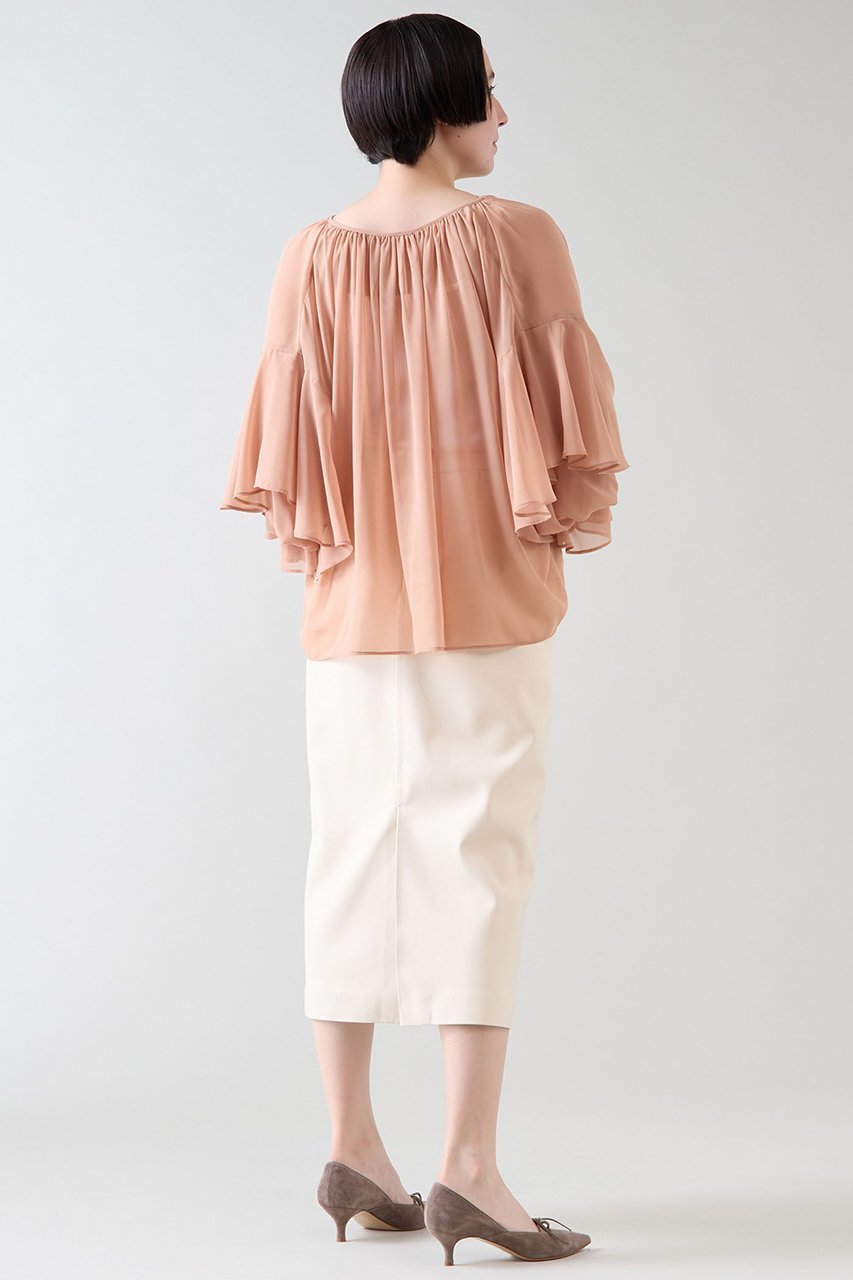 【マルティニーク/martinique】のシフォンギャザーブラウス 人気、トレンドファッション・服の通販 founy(ファニー) 　ファッション　Fashion　レディースファッション　Fashion for Women　トップス・カットソー　Cut & Sew Tops　シャツ・ブラウス・オフィスカジュアル　Elegant Blouses & Button-Ups　おすすめ　Recommended / Our Picks　ギャザー　Gathered, Ruffled　シフォン　Chiffon, Lightweight Fabric　スリーブ　Sleeve, Long Sleeve / Short Sleeve　デニム　Denim, Jeans Material　フェミニン　Feminine, Girly　フリル　Frill, Ruffle　ボトム　Bottoms, Lower Wear　ロング　Long, Long-Length　再入荷　Restock / Back in Stock　other-6|ID: prp329100004240719 ipo3291000000032705143