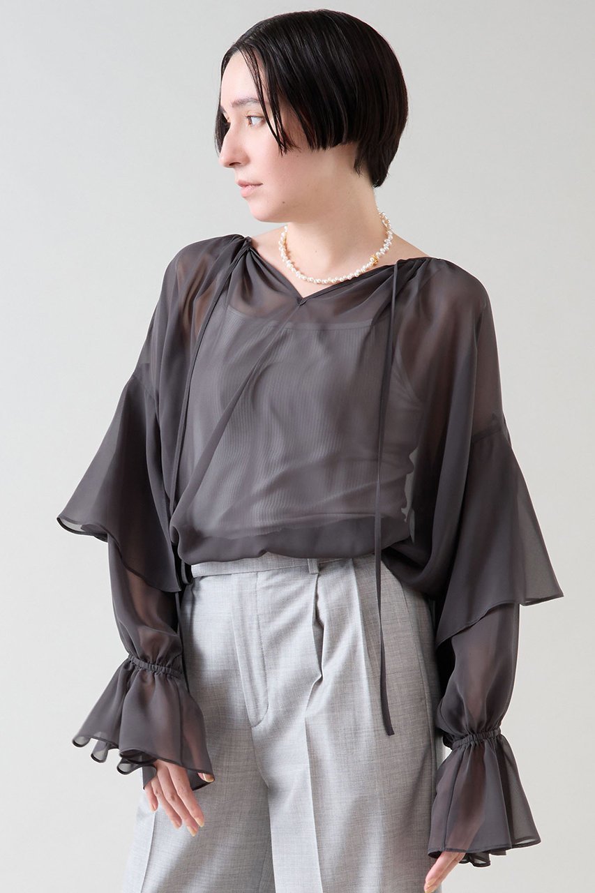 【マルティニーク/martinique】のシフォンギャザーブラウス インテリア・キッズ・メンズ・レディースファッション・服の通販 founy(ファニー) ファッション Fashion レディースファッション Fashion for Women トップス・カットソー Cut & Sew Tops シャツ・ブラウス・オフィスカジュアル Elegant Blouses & Button-Ups おすすめ Recommended / Our Picks ギャザー Gathered, Ruffled シフォン Chiffon, Lightweight Fabric スリーブ Sleeve, Long Sleeve / Short Sleeve デニム Denim, Jeans Material フェミニン Feminine, Girly フリル Frill, Ruffle ボトム Bottoms, Lower Wear ロング Long, Long-Length チャコール|ID: prp329100004240719 ipo3291000000036079056