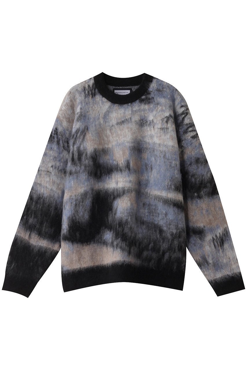 【メゾンスペシャル/MAISON SPECIAL】の【UNISEX】プライムオーバーランドスケープペインティングニットPO インテリア・キッズ・メンズ・レディースファッション・服の通販 founy(ファニー) 　ファッション　Fashion　レディースファッション　Fashion for Women　トップス・カットソー　Cut & Sew Tops　ニット　Knit Tops & Sweaters　カジュアルプルオーバー・ニットトップス　Pullovers & Knit Tops / Casual Pullovers　ユニセックス　Unisex, Genderless　グラデーション　Gradient, Ombre　シンプル　Simple, Minimal　ジャカード／ジャガード　Jacquard, Woven Pattern　バランス　Balance, Style Balance　BLK(ブラック)|ID: prp329100004242169 ipo3291000000032966670