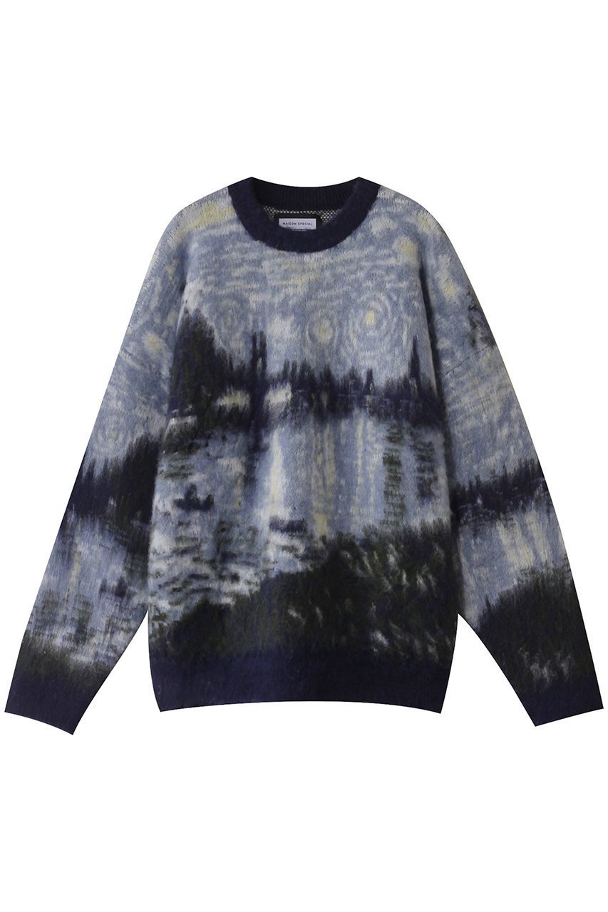 【メゾンスペシャル/MAISON SPECIAL】の【UNISEX】プライムオーバーランドスケープペインティングニットPO インテリア・キッズ・メンズ・レディースファッション・服の通販 founy(ファニー) 　ファッション　Fashion　レディースファッション　Fashion for Women　トップス・カットソー　Cut & Sew Tops　ニット　Knit Tops & Sweaters　カジュアルプルオーバー・ニットトップス　Pullovers & Knit Tops / Casual Pullovers　ユニセックス　Unisex, Genderless　グラデーション　Gradient, Ombre　シンプル　Simple, Minimal　ジャカード／ジャガード　Jacquard, Woven Pattern　バランス　Balance, Style Balance　BLU(ブルー)|ID: prp329100004242169 ipo3291000000032966674