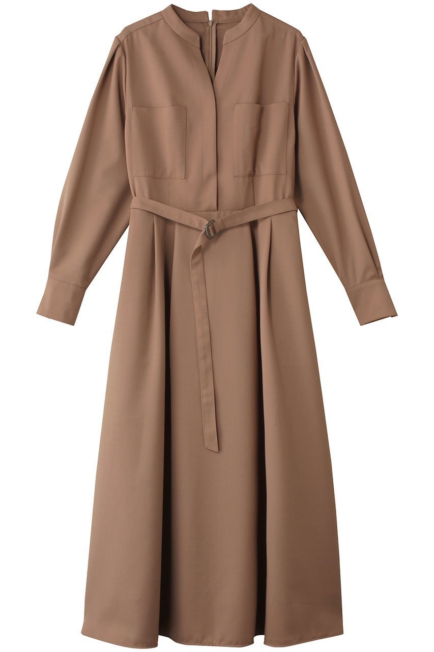 【アルアバイル/allureville】のスタンドカラータックワンピース インテリア・キッズ・メンズ・レディースファッション・服の通販 founy(ファニー) 　ファッション　Fashion　レディースファッション　Fashion for Women　ワンピース　Dresses　チュニック　Tunic Tops & Dresses　スリット　Slit, Slit Detail　チュニック　Tunic, Long Top　フィット　Fit, Slim Fit　フレア　Flare, Flared　ロング　Long, Long-Length　エレガント 上品　Elegant　キャメル|ID: prp329100004242171 ipo3291000000032889805