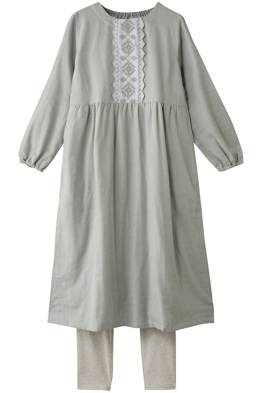 【キッドブルー/KID BLUE】のコードエンブWガーゼナイティ(スパッツつき) インテリア・キッズ・メンズ・レディースファッション・服の通販 founy(ファニー) ファッション Fashion レディースファッション Fashion for Women トップス・カットソー Cut & Sew Tops お家時間・ステイホーム Stay Home / At Home ギャザー Gathered, Ruffled スカラップ Scallop, Scalloped Edge スリーブ Sleeve, Long Sleeve / Short Sleeve ダブル Double, Double-Breasted パジャマ Pajamas, Sleepwear フェミニン Feminine, Girly ロング Long, Long-Length 再入荷 Restock / Back in Stock ペパーミント|ID: prp329100004246839 ipo3291000000034875476