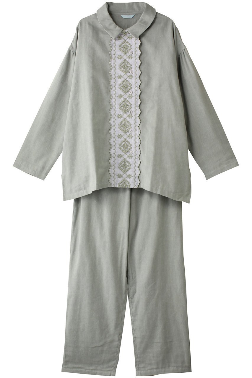 【キッドブルー/KID BLUE】のコードエンブWガーゼパジャマ インテリア・キッズ・メンズ・レディースファッション・服の通販 founy(ファニー) ファッション Fashion レディースファッション Fashion for Women トップス・カットソー Cut & Sew Tops スカラップ Scallop, Scalloped Edge スリーブ Sleeve, Long Sleeve / Short Sleeve ダブル Double, Double-Breasted パジャマ Pajamas, Sleepwear ロング Long, Long-Length 再入荷 Restock / Back in Stock ペパーミント|ID: prp329100004246840 ipo3291000000034875489