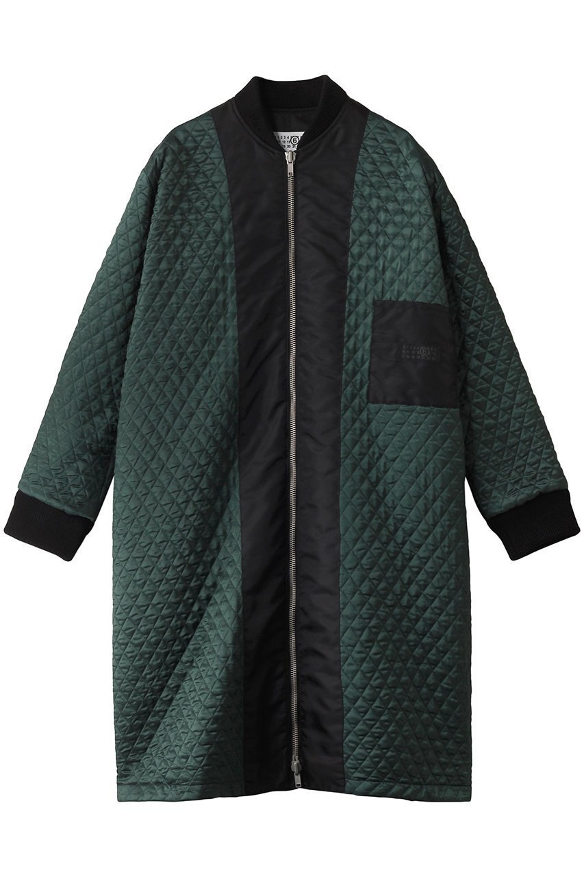 【エムエム6 メゾン マルタン マルジェラ/MM6 Maison Martin Margiela】のノーカラーナイロン ロングジャケット インテリア・キッズ・メンズ・レディースファッション・服の通販 founy(ファニー) 　ファッション　Fashion　レディースファッション　Fashion for Women　アウター　Coat / Outerwear Collection　コート・ロングコート・ピーコート　Long Coats, Peacoats & More　レディースジャケット・軽アウター　Jackets　シンプル　Simple, Minimal　ジャケット　Jacket, Outerwear　リバーシブル　Reversible, Two-Sided　ロング　Long, Long-Length　A/W・秋冬　Autumn/Winter　ブラック/グリーン|ID: prp329100004246846 ipo3291000000032942715