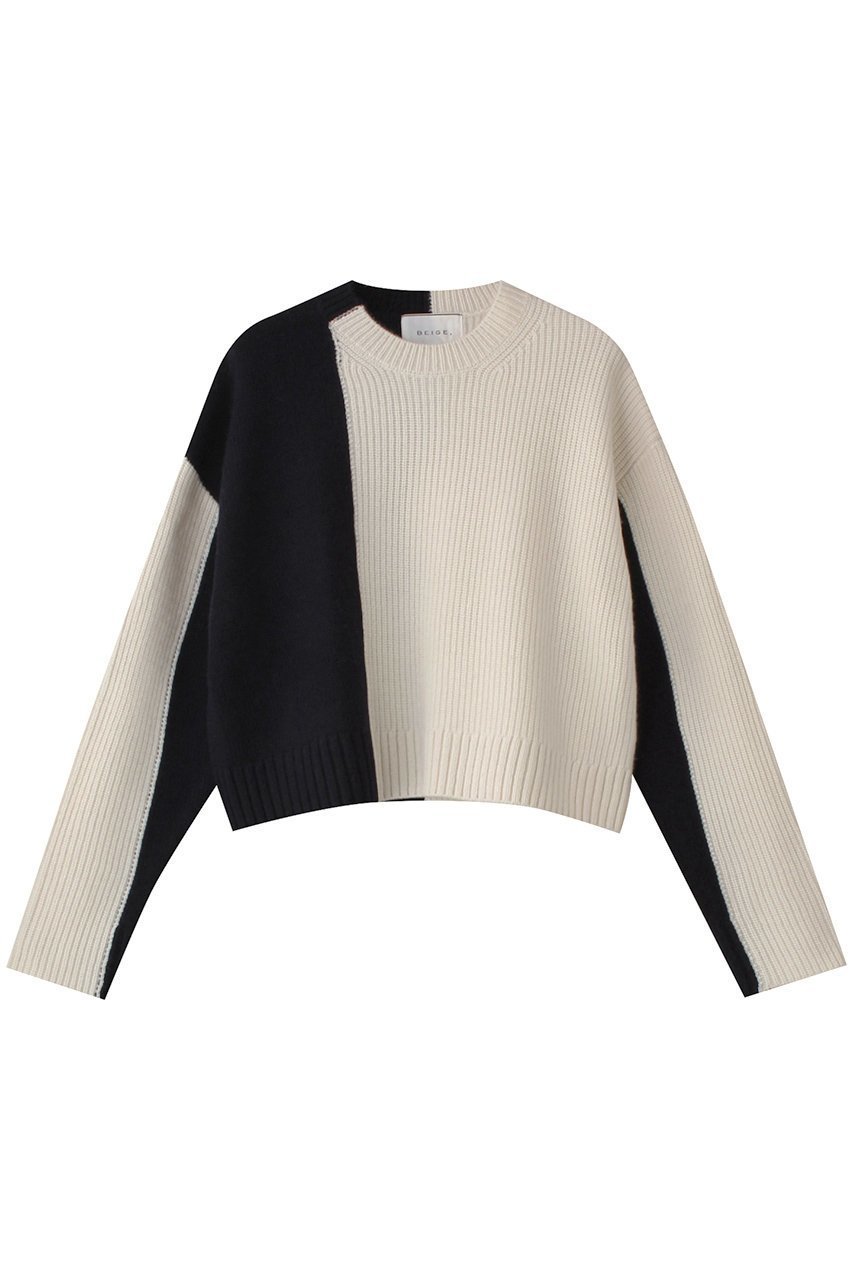 【ベイジ,/BEIGE,】のLAURIERS(ローリエ)/ウールカシミヤバイカラーニット インテリア・キッズ・メンズ・レディースファッション・服の通販 founy(ファウニー) 　ファッション　Fashion　レディースファッション　Fashion for Women　トップス・カットソー　Cut & Sew Tops　ニット　Knit Tops & Sweaters　カジュアルプルオーバー・ニットトップス　Pullovers & Knit Tops / Casual Pullovers　ショート　Short, Short Length　バランス　Balance, Style Balance　Ecru×Navy|ID: prp329100004246883 ipo3291000000036530918