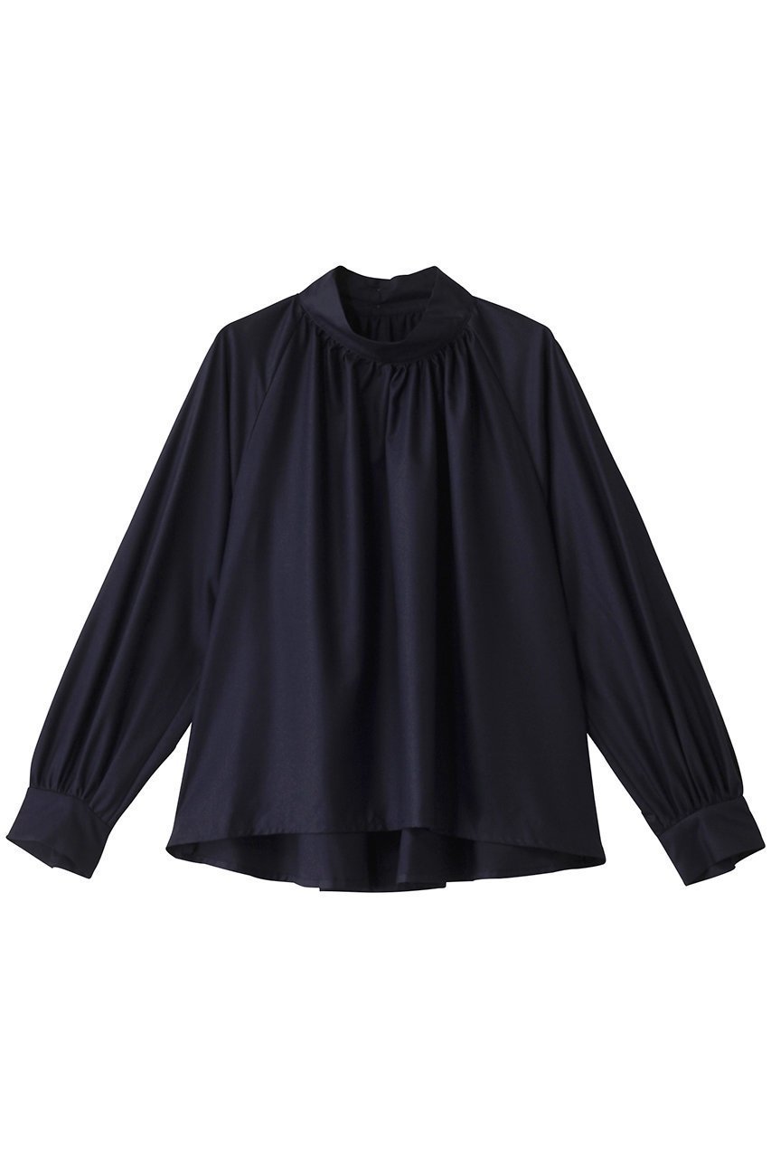 【ミディウミソリッド/MIDIUMISOLID】のh/neck gathered blouse.S ブラウス インテリア・キッズ・メンズ・レディースファッション・服の通販 founy(ファニー) 　ファッション　Fashion　レディースファッション　WOMEN　トップス・カットソー　Tops/Tshirt　シャツ/ブラウス　Shirts/Blouses　エレガント 上品　Elegant　ギャザー　Gather　スリーブ　Sleeve　ハイネック　High Neck　ロング　Long　NEW・新作・新着・新入荷　New Arrivals　navy|ID: prp329100004246888 ipo3291000000029466074