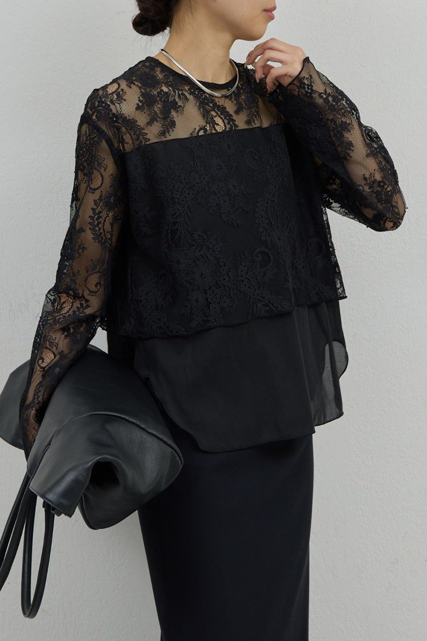 【ガリャルダガランテ/GALLARDAGALANTE】のレイヤードレースブラウス インテリア・キッズ・メンズ・レディースファッション・服の通販 founy(ファニー) ファッション Fashion レディースファッション Fashion for Women トップス・カットソー Cut & Sew Tops シャツ・ブラウス・オフィスカジュアル Elegant Blouses & Button-Ups スリーブ Sleeve, Long Sleeve / Short Sleeve フォーマル Formal, Dressy レース Lace, Lace Fabric ロング Long, Long-Length ブラック|ID: prp329100004250774 ipo3291000000036692897