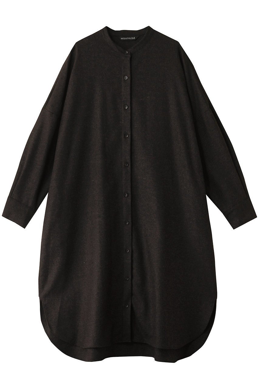 【ミズイロ インド/mizuiro ind】のstand collar shirt OP ワンピース インテリア・キッズ・メンズ・レディースファッション・服の通販 founy(ファニー) 　ファッション　Fashion　レディースファッション　Fashion for Women　ワンピース　Dresses　チュニック　Tunic Tops & Dresses　おすすめ　Recommended / Our Picks　サテン　Satin, Glossy Fabric　スタンド　Stand Collar, Upright Stand　チュニック　Tunic, Long Top　ロング　Long, Long-Length　エレガント 上品　Elegant　brownA|ID: prp329100004250783 ipo3291000000032889873