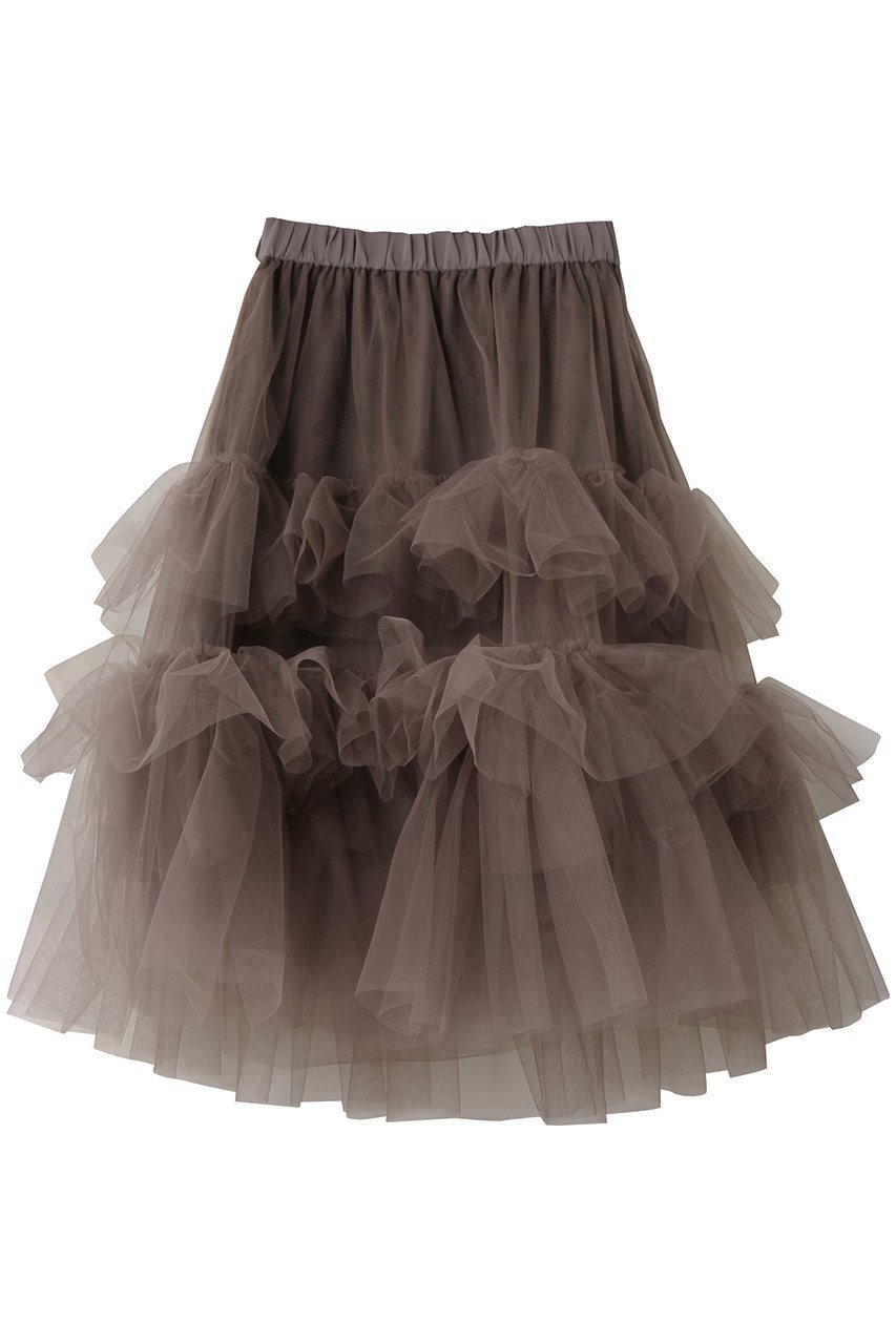 【ジェイドット/j.】のチュールフリルティアードスカート インテリア・キッズ・メンズ・レディースファッション・服の通販 founy(ファニー) 　ファッション　Fashion　レディースファッション　Fashion for Women　スカート　Skirts　ティアードスカート　Tiered Skirts　おすすめ　Recommended / Our Picks　コンパクト　Compact, Small Size　シアー　Sheer, See-Through　フェミニン　Feminine, Girly　ブラウン|ID: prp329100004250792 ipo3291000000035813743