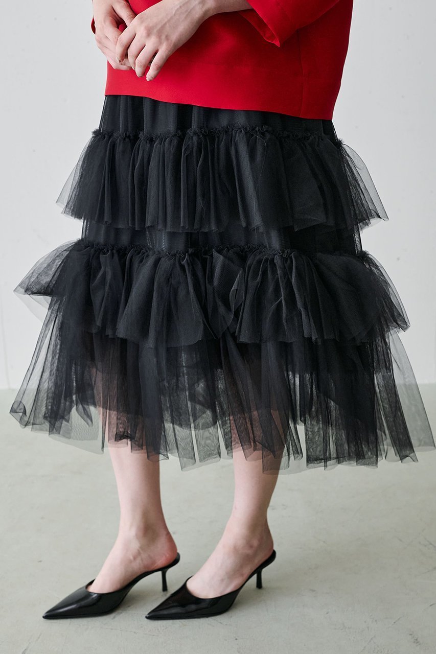 【ジェイドット/j.】のチュールフリルティアードスカート 人気、トレンドファッション・服の通販 founy(ファニー) 　ファッション　Fashion　レディースファッション　Fashion for Women　スカート　Skirts　ティアードスカート　Tiered Skirts　おすすめ　Recommended / Our Picks　コンパクト　Compact, Small Size　シアー　Sheer, See-Through　フェミニン　Feminine, Girly　other-7|ID: prp329100004250792 ipo3291000000035953726