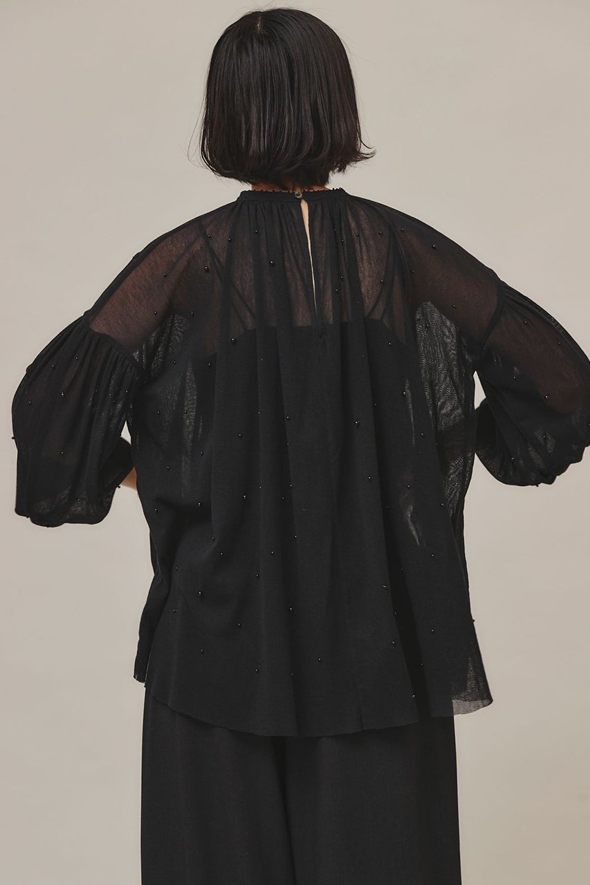 【カレンソロジー/Curensology】のコットンチュールパールブラウス 人気、トレンドファッション・服の通販 founy(ファニー) 　ファッション　Fashion　レディースファッション　WOMEN　トップス・カットソー　Tops/Tshirt　シャツ/ブラウス　Shirts/Blouses　アクセサリー　Accessories　スリーブ　Sleeve　ドット　Dot　バルーン　Balloon　メッシュ　Mesh　リラックス　Relax　ロング　Long　エレガント 上品　Elegant　other-2|ID: prp329100004250797 ipo3291000000031377380