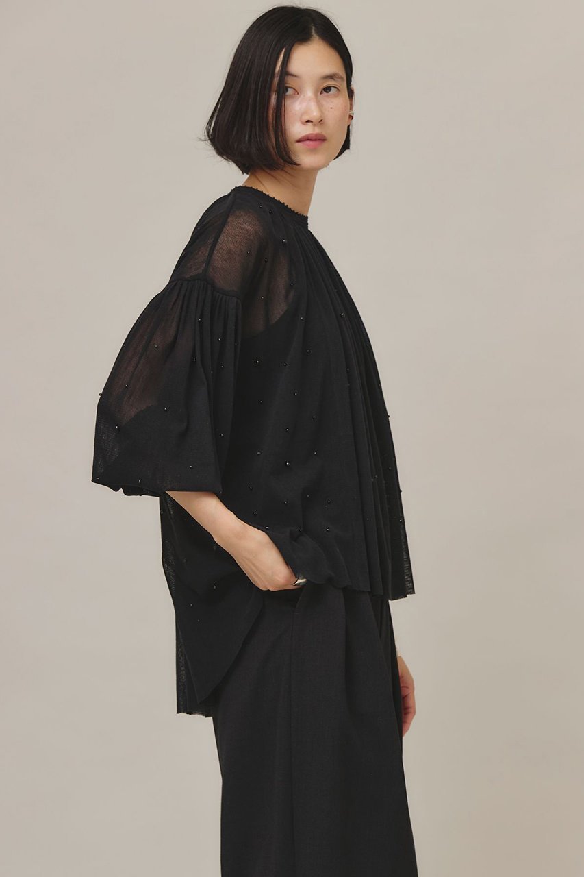 【カレンソロジー/Curensology】のコットンチュールパールブラウス 人気、トレンドファッション・服の通販 founy(ファニー) 　ファッション　Fashion　レディースファッション　WOMEN　トップス・カットソー　Tops/Tshirt　シャツ/ブラウス　Shirts/Blouses　アクセサリー　Accessories　スリーブ　Sleeve　ドット　Dot　バルーン　Balloon　メッシュ　Mesh　リラックス　Relax　ロング　Long　エレガント 上品　Elegant　other-3|ID: prp329100004250797 ipo3291000000031377382