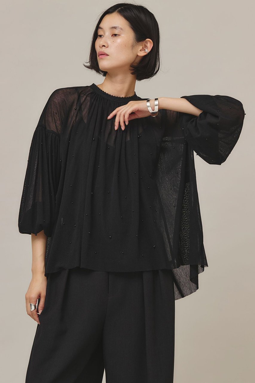 【カレンソロジー/Curensology】のコットンチュールパールブラウス 人気、トレンドファッション・服の通販 founy(ファニー) 　ファッション　Fashion　レディースファッション　WOMEN　トップス・カットソー　Tops/Tshirt　シャツ/ブラウス　Shirts/Blouses　アクセサリー　Accessories　スリーブ　Sleeve　ドット　Dot　バルーン　Balloon　メッシュ　Mesh　リラックス　Relax　ロング　Long　エレガント 上品　Elegant　other-4|ID: prp329100004250797 ipo3291000000031377383