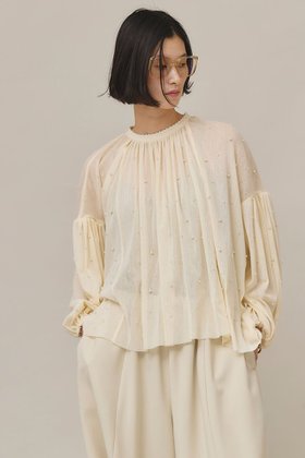 【カレンソロジー/Curensology】 コットンチュールパールブラウス人気、トレンドファッション・服の通販 founy(ファニー) ファッション Fashion レディースファッション Ladies' Fashion Online トップス・カットソー Tops/Tshirt シャツ/ブラウス Shirts/Blouses アクセサリー Accessories スリーブ Sleeve ドット Dot バルーン Balloon メッシュ Mesh リラックス Relax ロング Long エレガント 上品 Elegant |ID:prp329100004250797