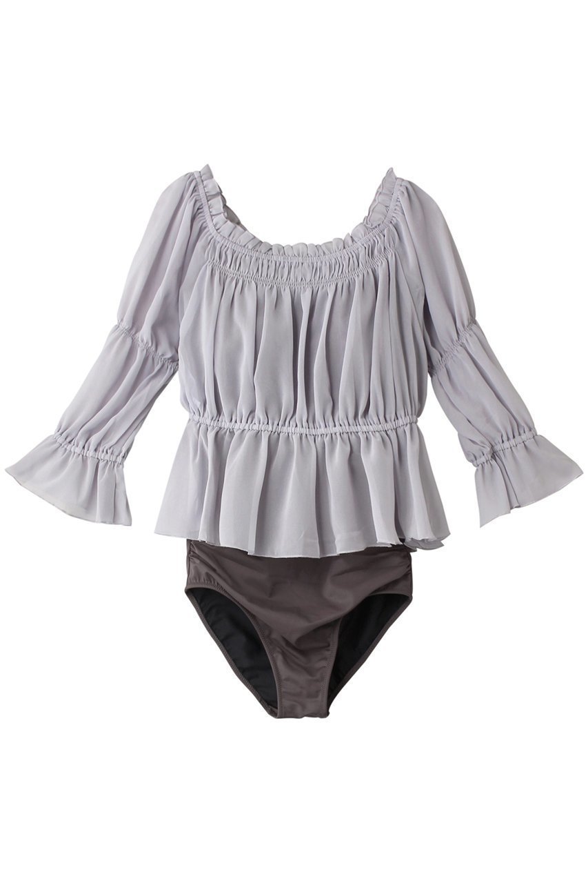 【レイール/Reir】のシフォンパフスリーブレイヤードセット インテリア・キッズ・メンズ・レディースファッション・服の通販 founy(ファニー) 　ファッション　Fashion　レディースファッション　Fashion for Women　水着　Swimwear　レディース水着・ビーチウェア　Swimwear & Beachwear　ギャザー　Gathered, Ruffled　シフォン　Chiffon, Lightweight Fabric　シャーリング　Shirring, Ruched　スポーツ　Sports, Activewear　スリーブ　Sleeve, Long Sleeve / Short Sleeve　フェミニン　Feminine, Girly　水着　Swimsuit, Swimwear　ブルー×グレー|ID: prp329100004252102 ipo3291000000036002625