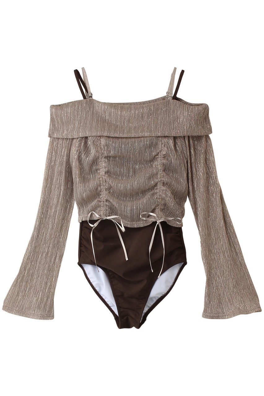 【レイール/Reir】のLame Pleatsレイヤードセット インテリア・キッズ・メンズ・レディースファッション・服の通販 founy(ファニー) 　ファッション　Fashion　レディースファッション　Fashion for Women　水着　Swimwear　レディース水着・ビーチウェア　Swimwear & Beachwear　ギャザー　Gathered, Ruffled　サテン　Satin, Glossy Fabric　ショート　Short, Short Length　スポーツ　Sports, Activewear　リゾート　Resort, Vacation Style　リボン　Ribbon, Bow　水着　Swimsuit, Swimwear　ブラウン|ID: prp329100004252103 ipo3291000000036002635