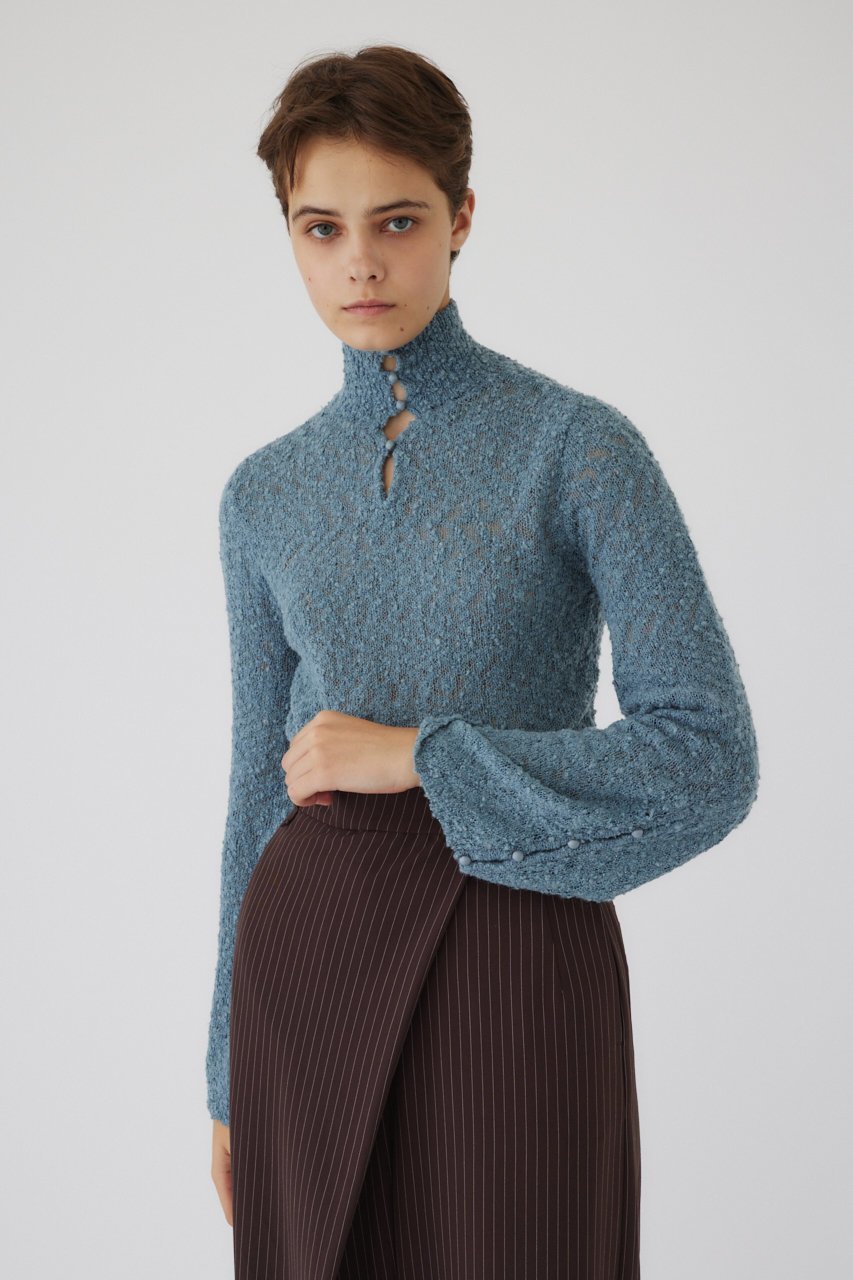 【リムアーク/RIM.ARK】のLoop yarn 2way tops/トップス インテリア・キッズ・メンズ・レディースファッション・服の通販 founy(ファニー) 　ファッション　Fashion　レディースファッション　Fashion for Women　トップス・カットソー　Cut & Sew Tops　ニット　Knit Tops & Sweaters　カジュアルプルオーバー・ニットトップス　Pullovers & Knit Tops / Casual Pullovers　ハイネック　High Neck, Mock Neck　バランス　Balance, Style Balance　ライトブルー|ID: prp329100004255626 ipo3291000000032906412