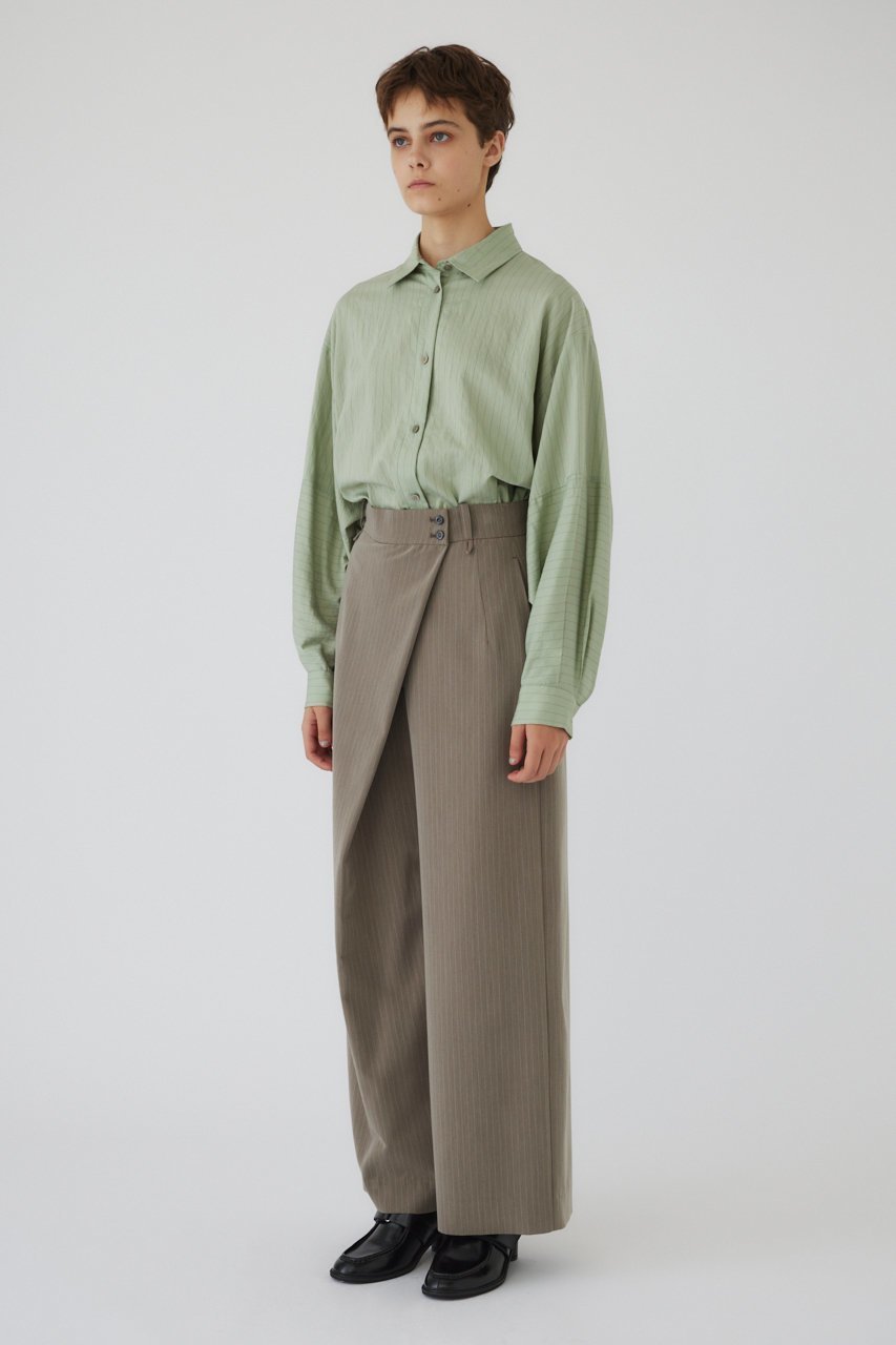 【リムアーク/RIM.ARK】のWrap wide PT/パンツ インテリア・キッズ・メンズ・レディースファッション・服の通販 founy(ファニー) 　ファッション　Fashion　レディースファッション　Fashion for Women　パンツ　Pants & Trousers　ストライプ　Stripe, Striped Pattern　モダン　Modern, Contemporary　ラップ　Wrap, Wrap Design　ワイド　Wide, Wide Fit　無地　Plain, Solid Color　柄GRGE|ID: prp329100004255639 ipo3291000000034970427