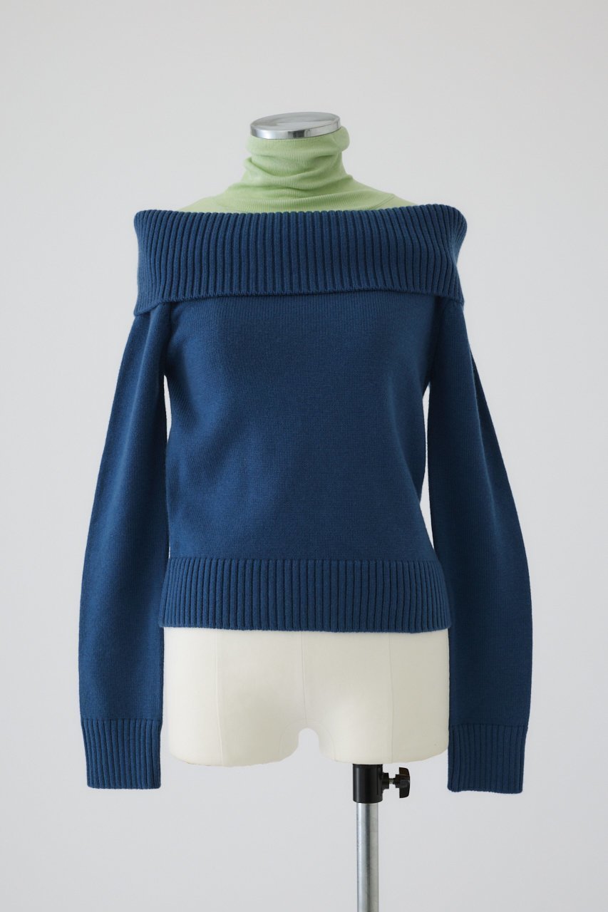 【リムアーク/RIM.ARK】のDocking off shoulder tops/トップス インテリア・キッズ・メンズ・レディースファッション・服の通販 founy(ファニー) 　ファッション　Fashion　レディースファッション　Fashion for Women　トップス・カットソー　Cut & Sew Tops　ニット　Knit Tops & Sweaters　カジュアルプルオーバー・ニットトップス　Pullovers & Knit Tops / Casual Pullovers　おすすめ　Recommended / Our Picks　ドッキング　Docking, Mixed Material　ハイネック　High Neck, Mock Neck　フィット　Fit, Slim Fit　ブルー|ID: prp329100004255642 ipo3291000000034970171